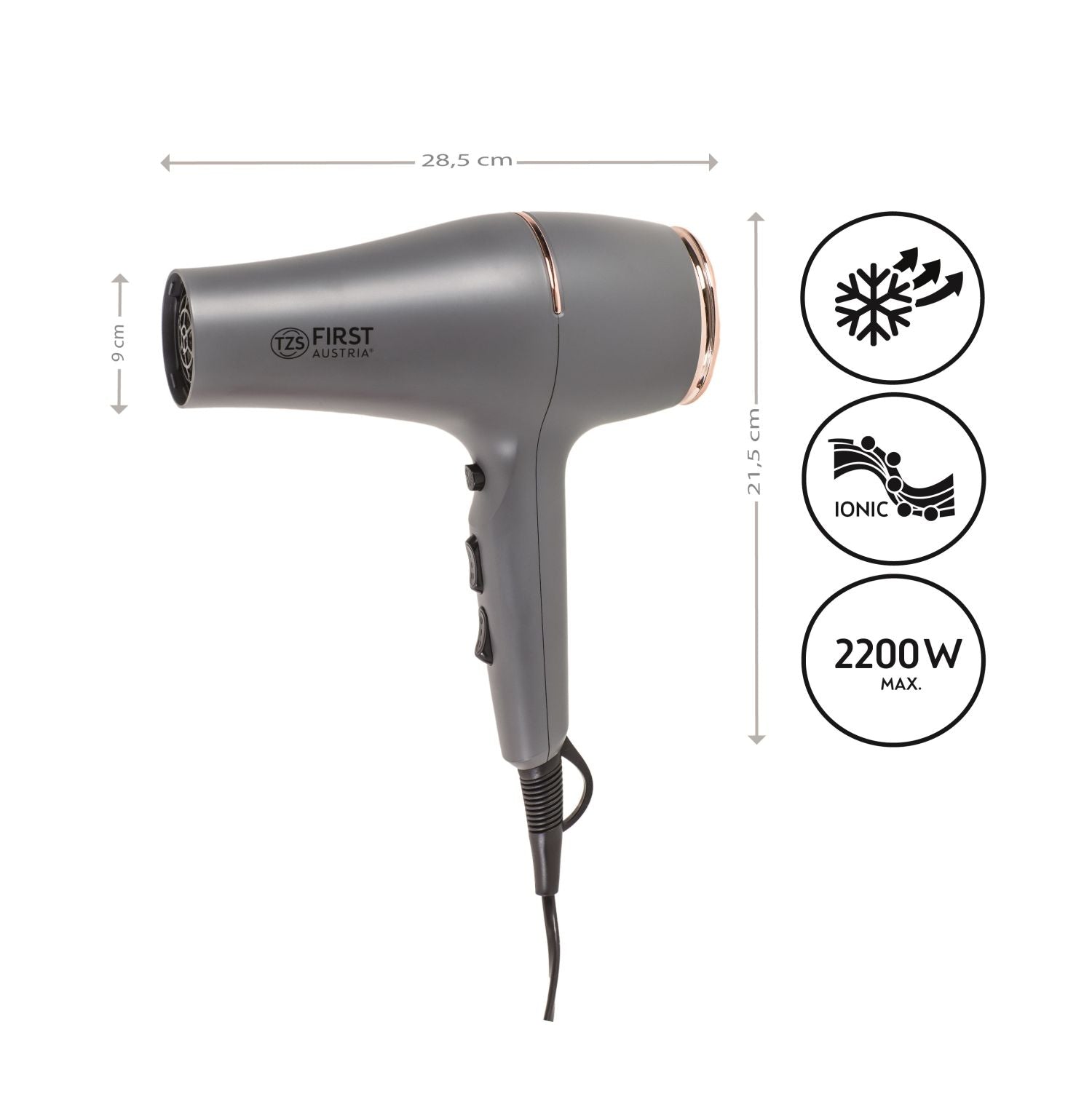 Hair Dryer 2200 W, Ionic Technology, with Diffuser