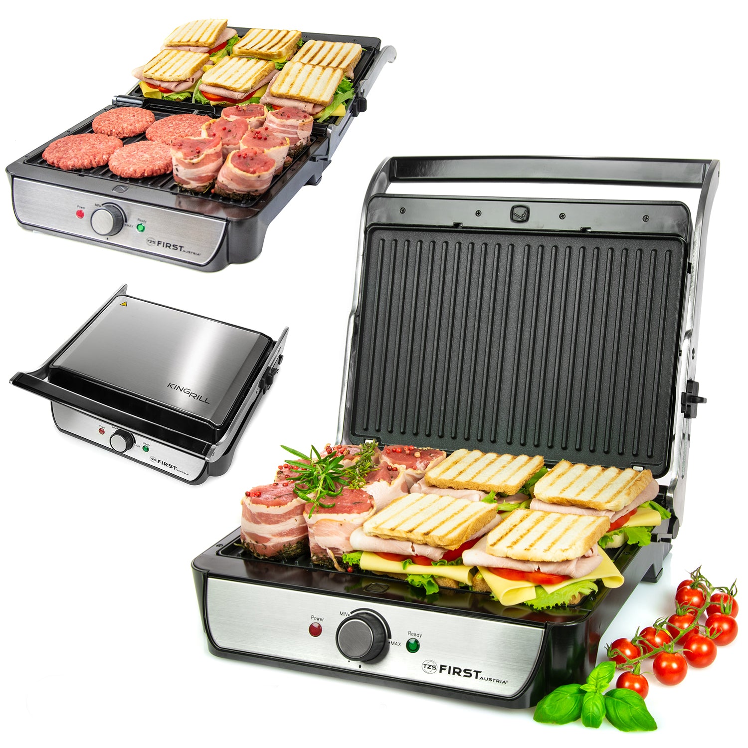 Tabletop grill, 2000 W, opens 180°