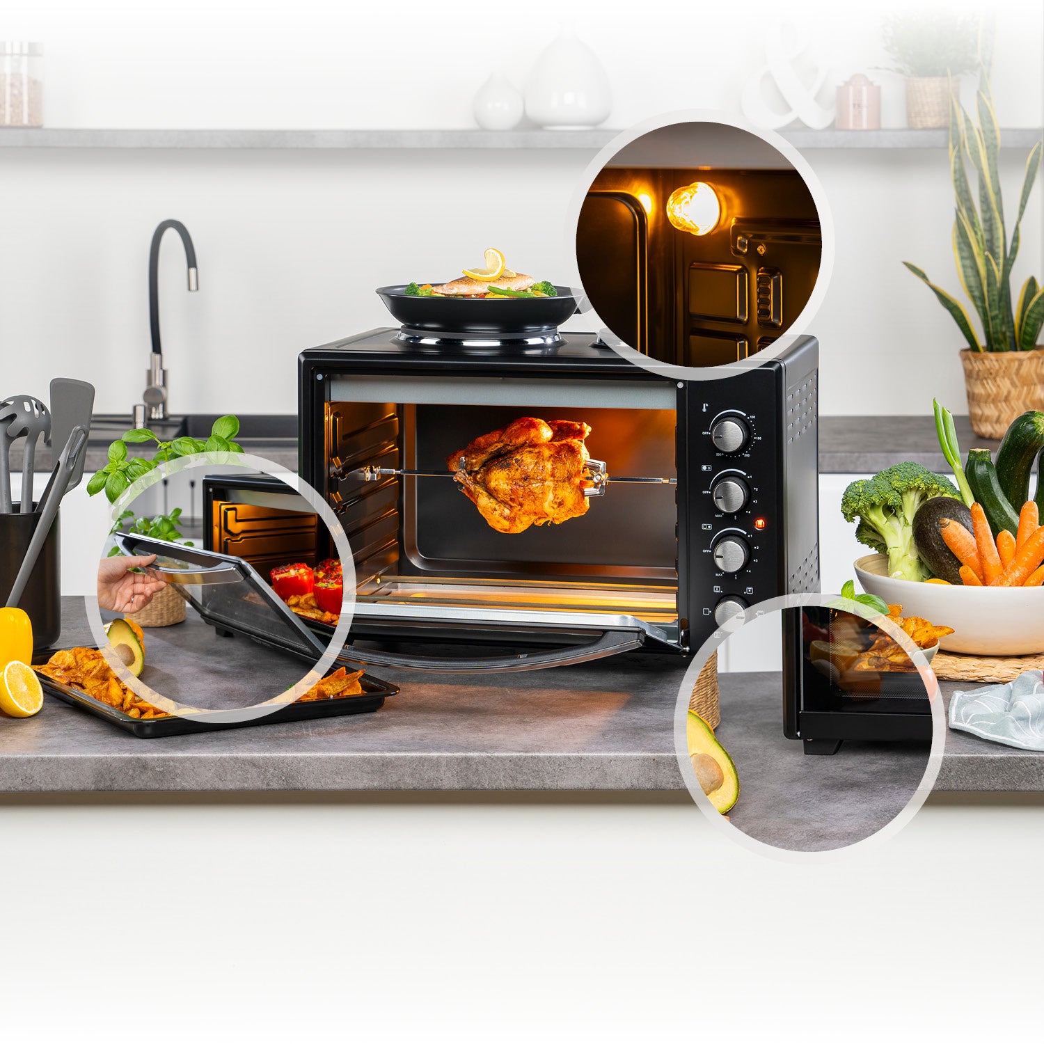 Mini-Backofen 45L, mit Kochplatten, Umluft
