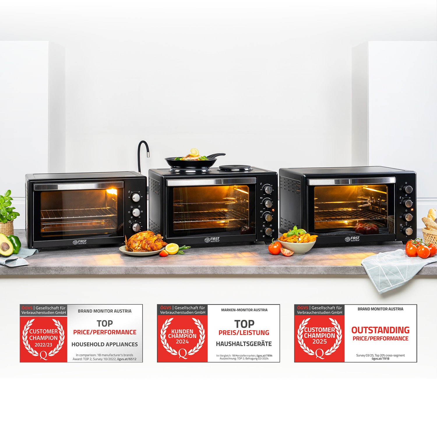 Mini-Backofen 45L, mit Kochplatten, Umluft