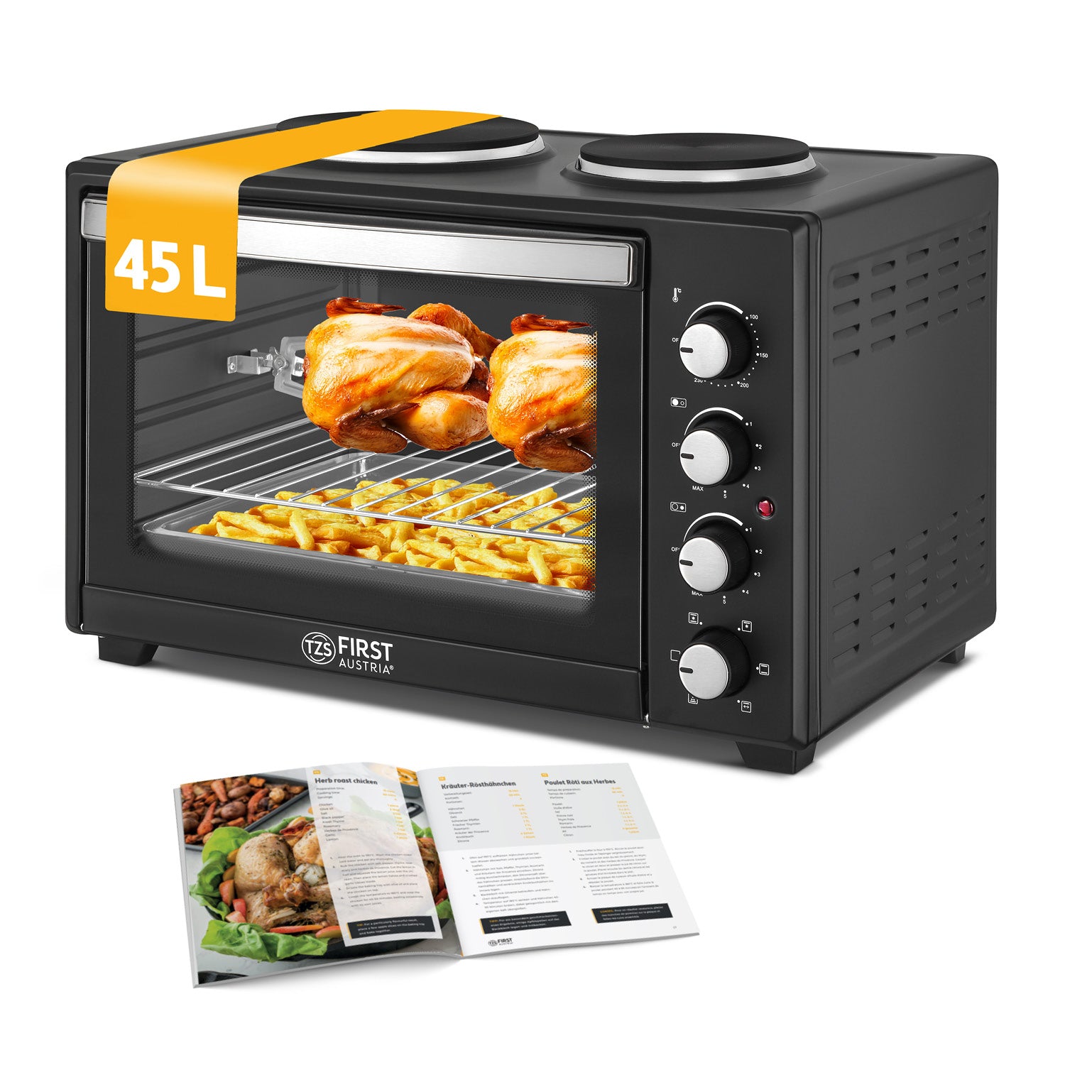Fornetto Elettrico 45 L, con Piastre di Cottura, Ventilazione (Umluft)