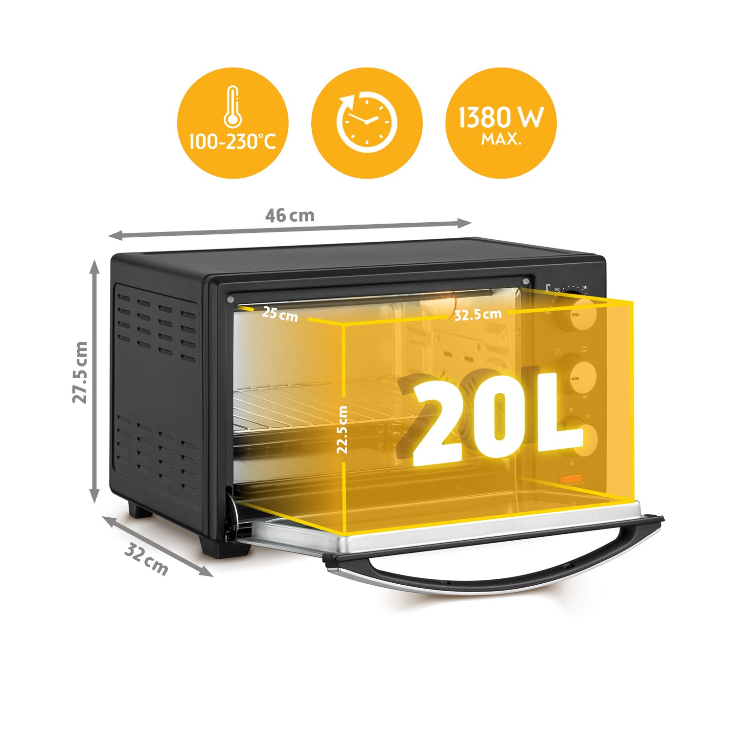 Mini-Backofen 20L, mit Umluft, platzsparend