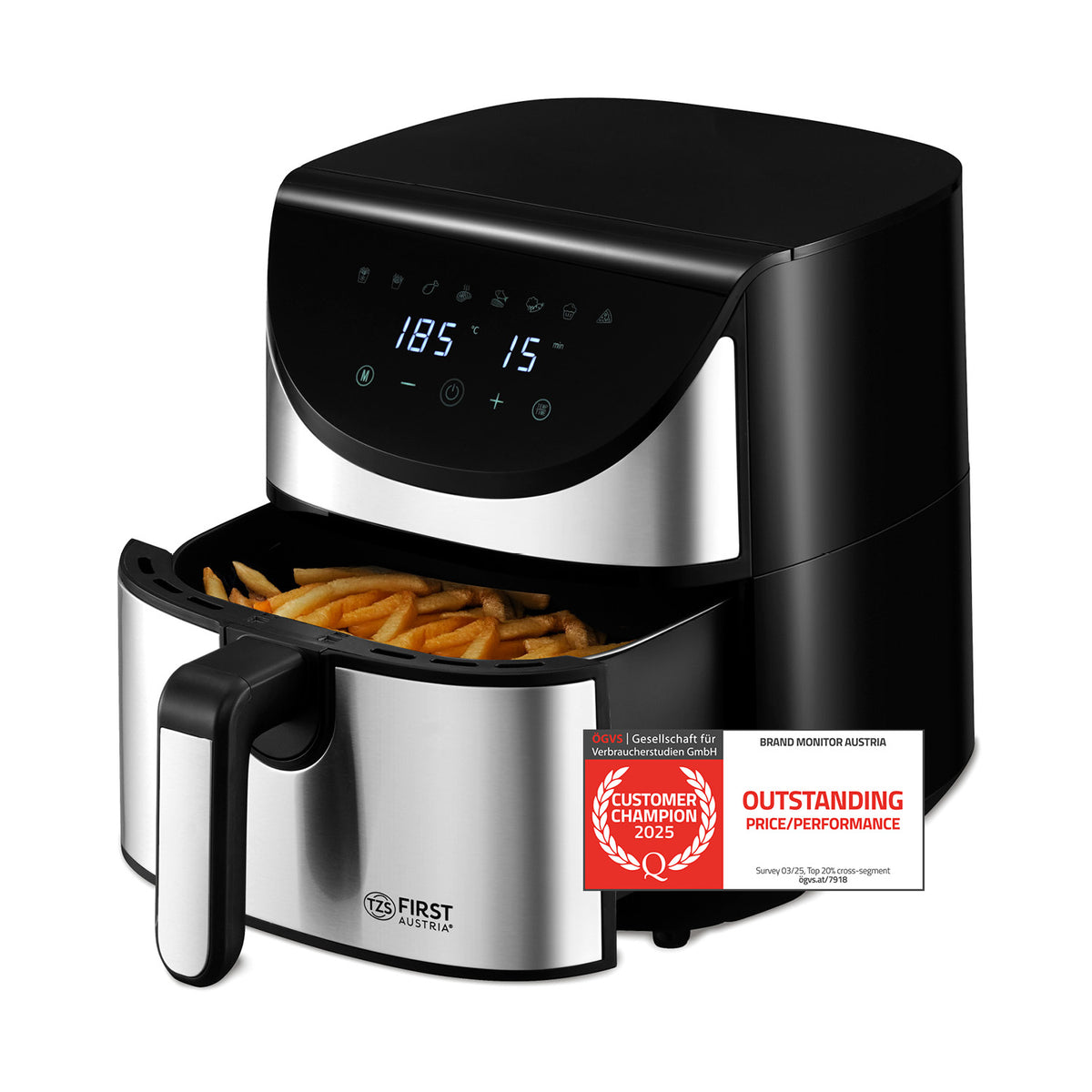 Heißluftfritteuse 5,8 L, 8 Programme, 5-°C-Temperaturschritte