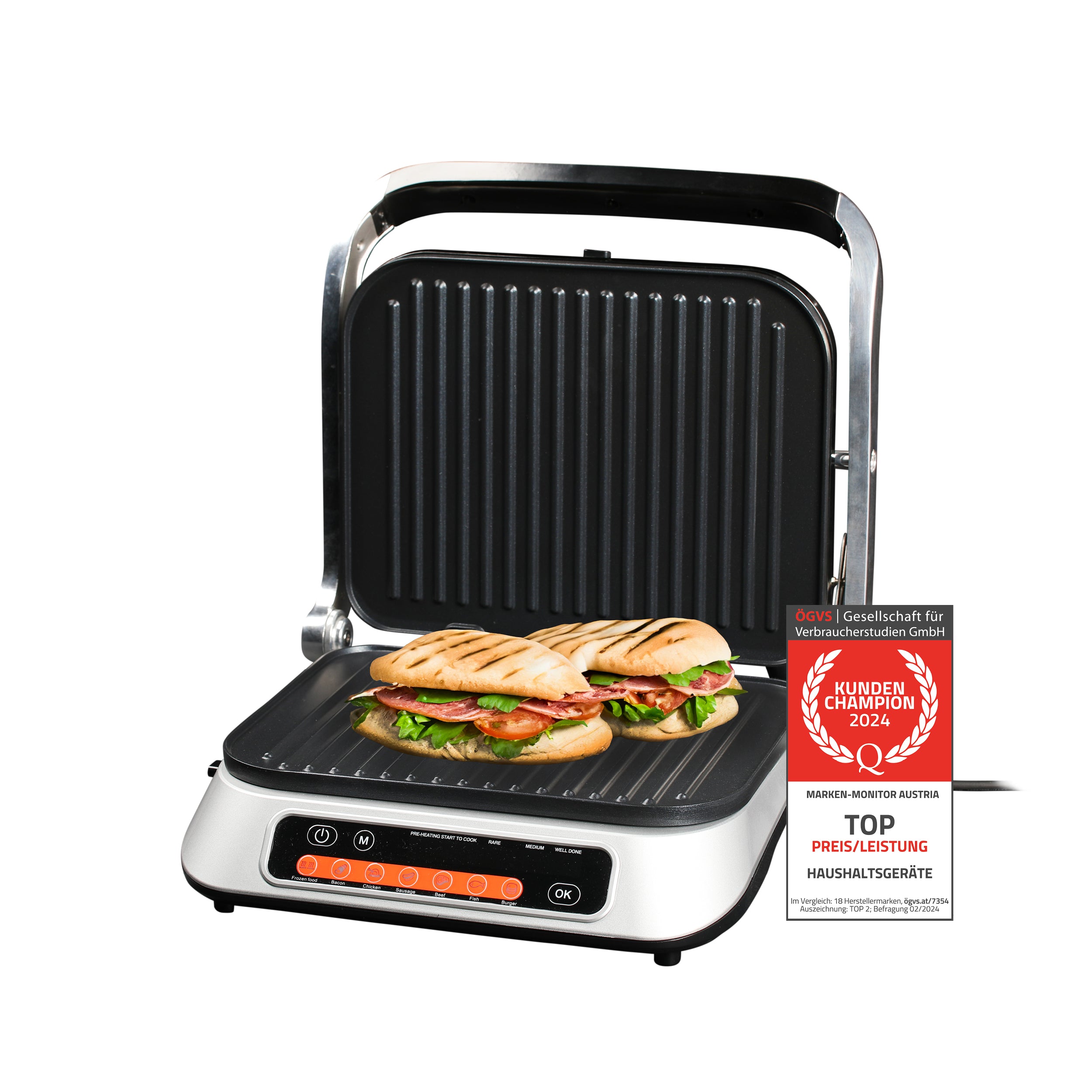 Grill a Contatto Digitale, Grill da Tavolo, 2100W, Piastre Antiaderenti