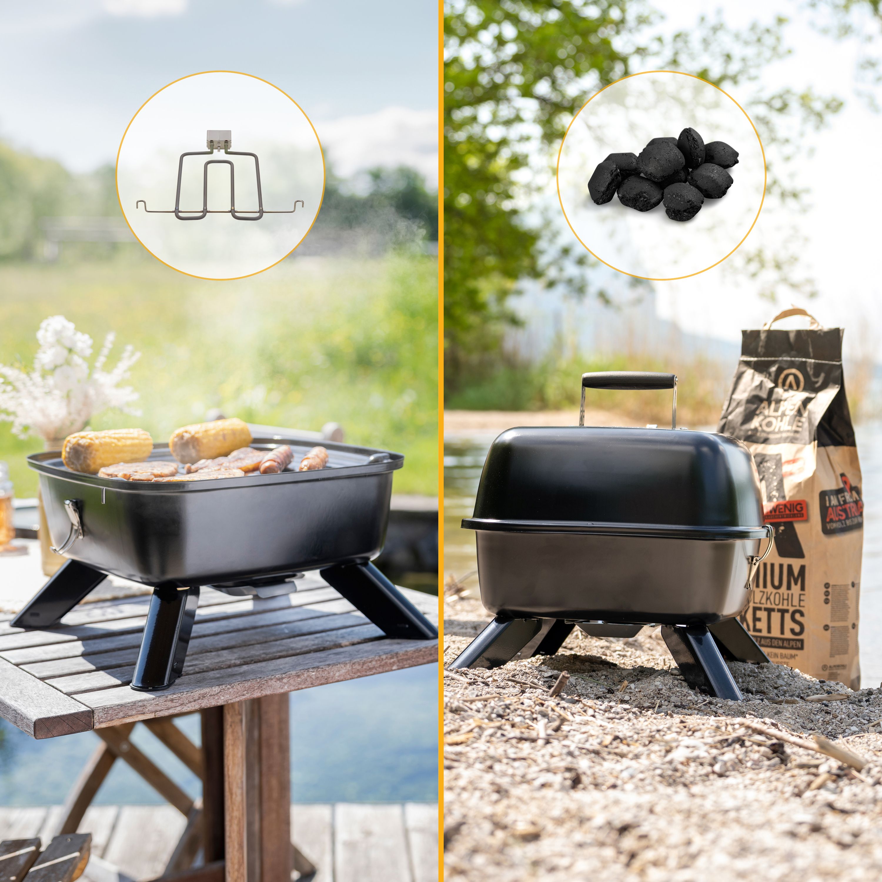 Standgrill, 2200W, mit Windschutz & Ablage