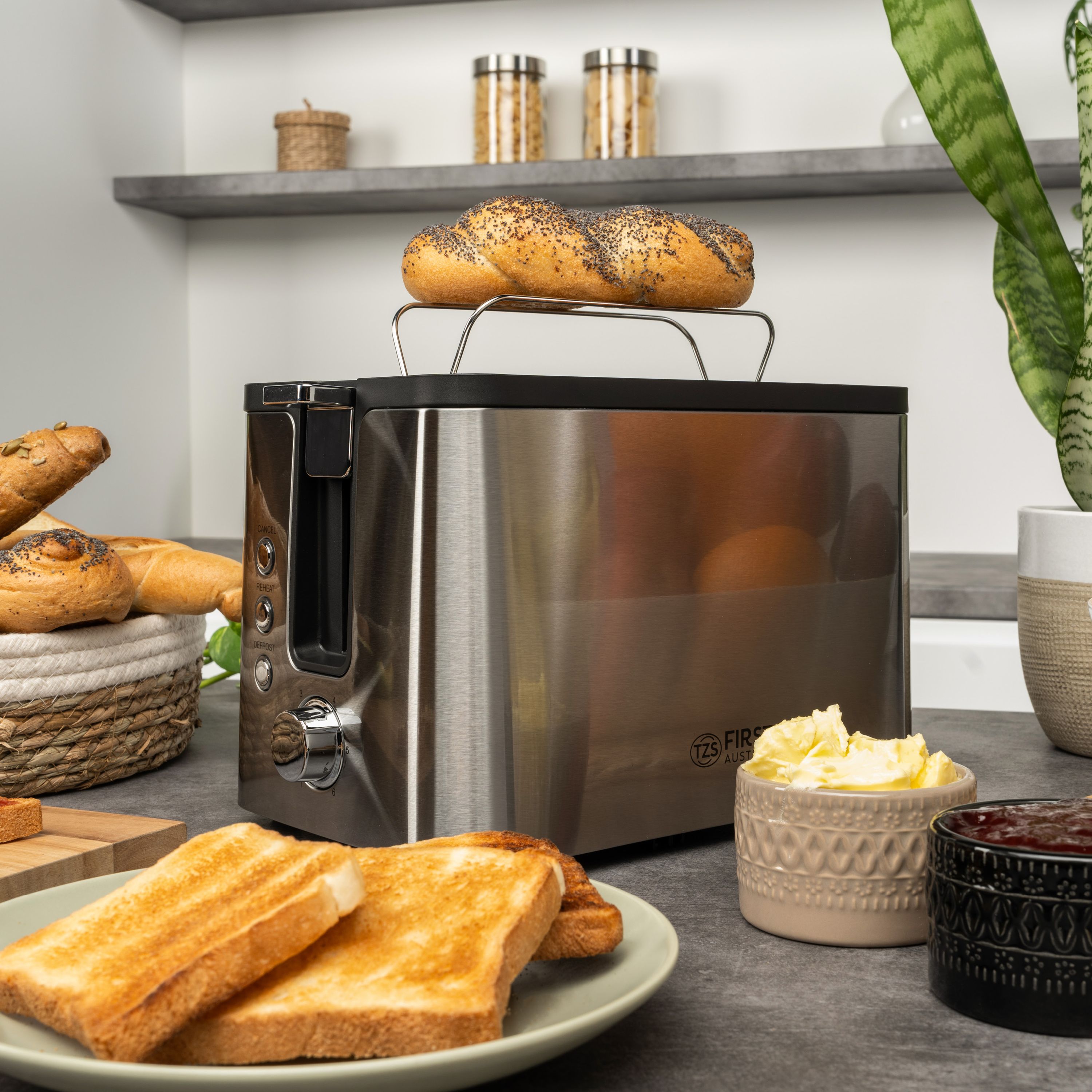 Tostapane 2 Fette, Acciaio Inox, con Scaldabrioche