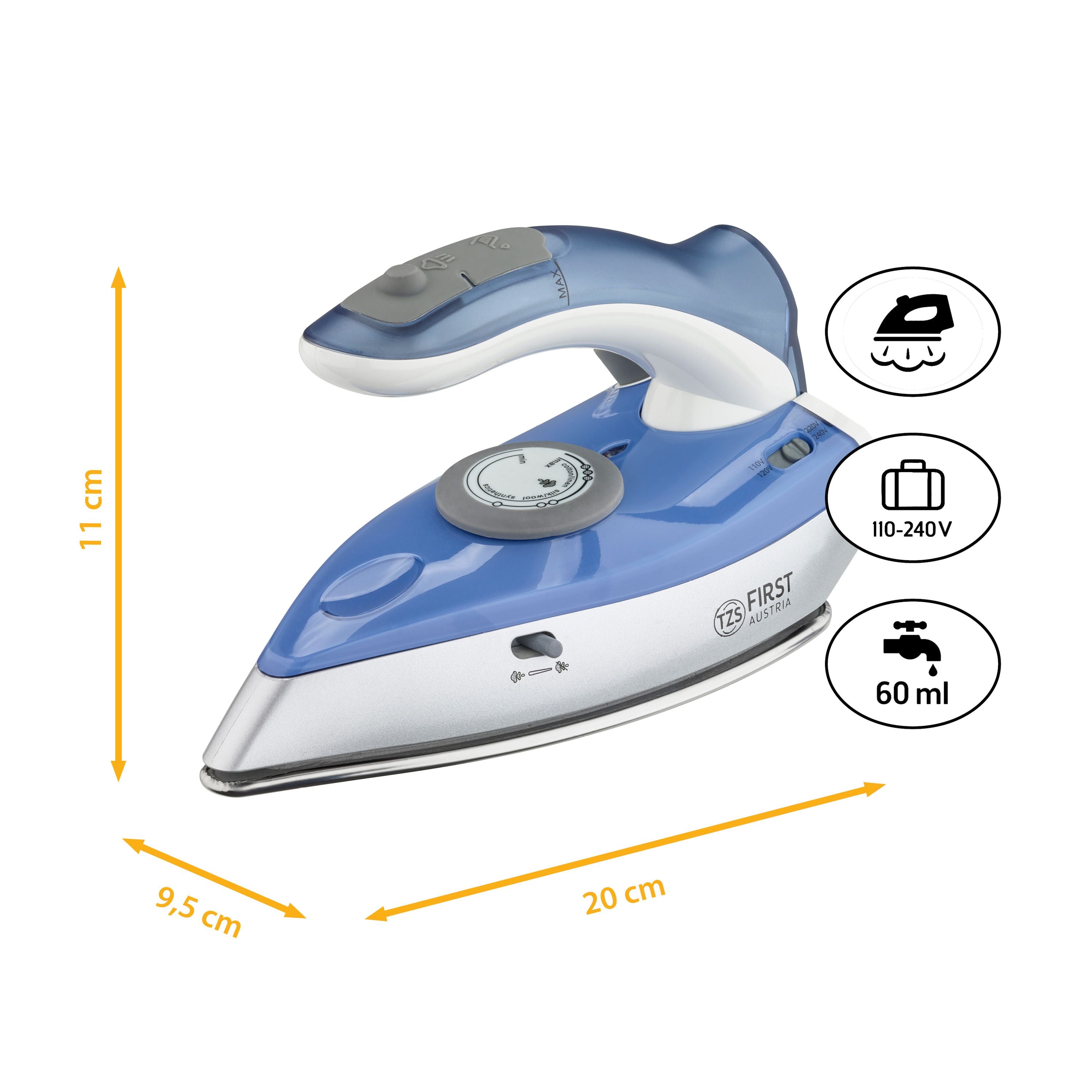 Travel Iron 60 ml, Foldable Handle, Stainless Steel Soleplate