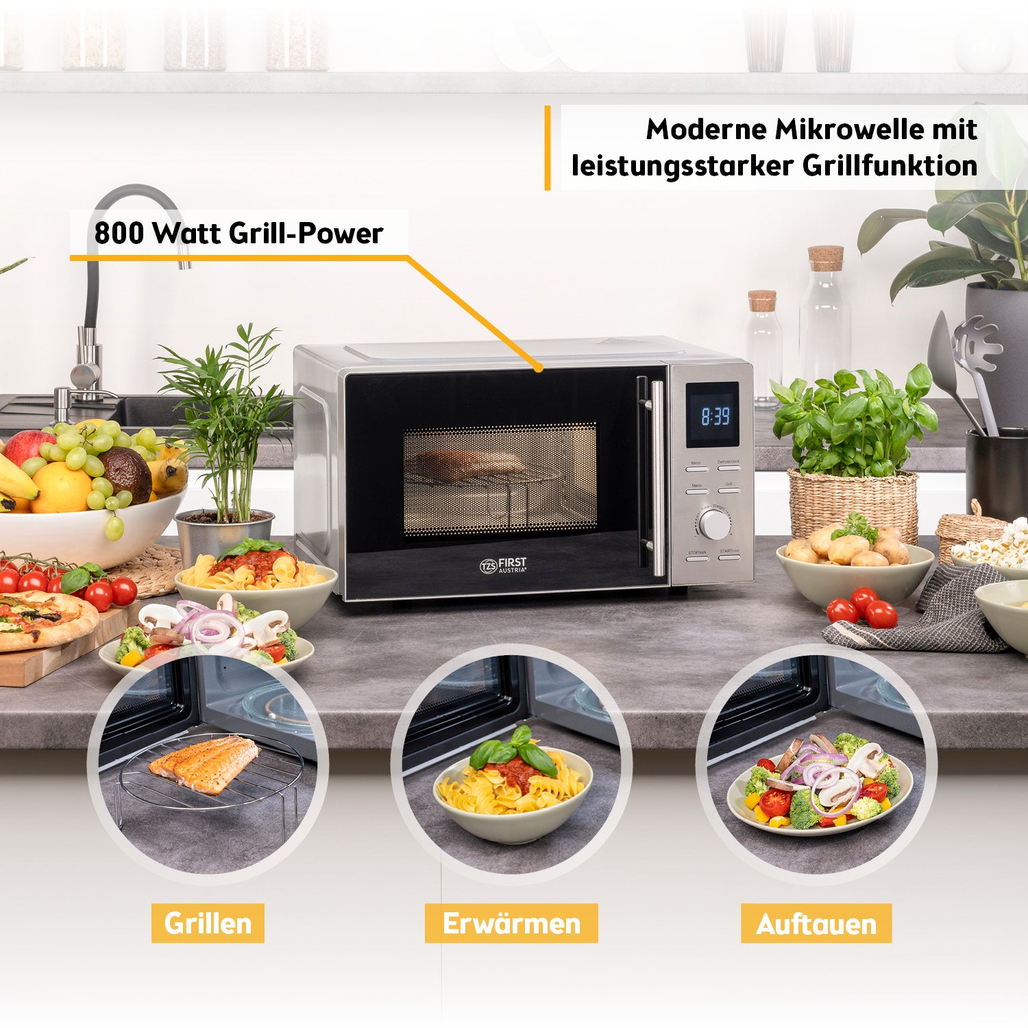 Microwave 20 L, with Grill Function, Stainless Steel
