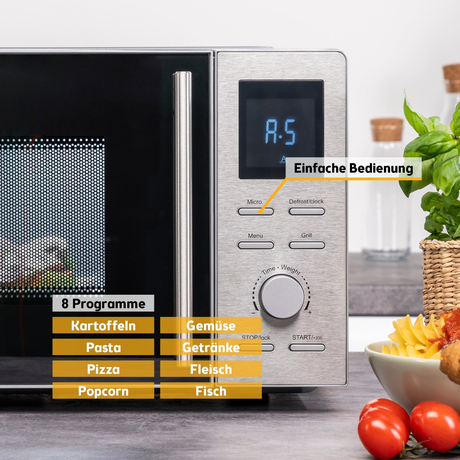 Microwave 20 L, with Grill Function, Stainless Steel