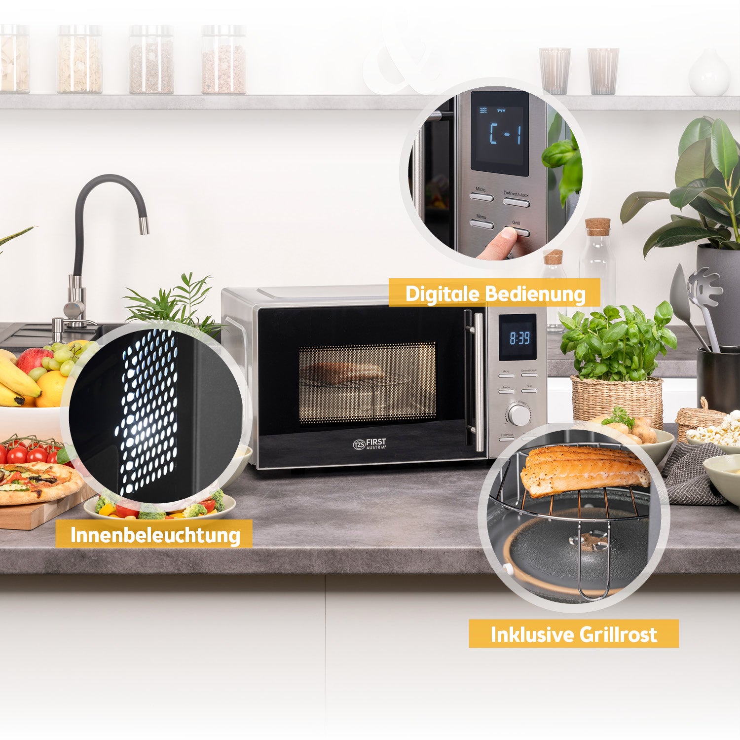 Microwave 20 L, with Grill Function, Stainless Steel