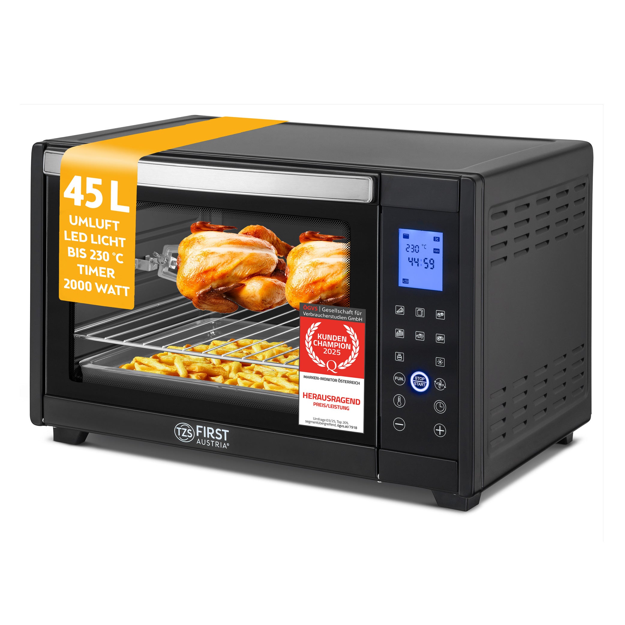 Mini-Backofen Digital 45L, mit Umluft, Drehspieß
