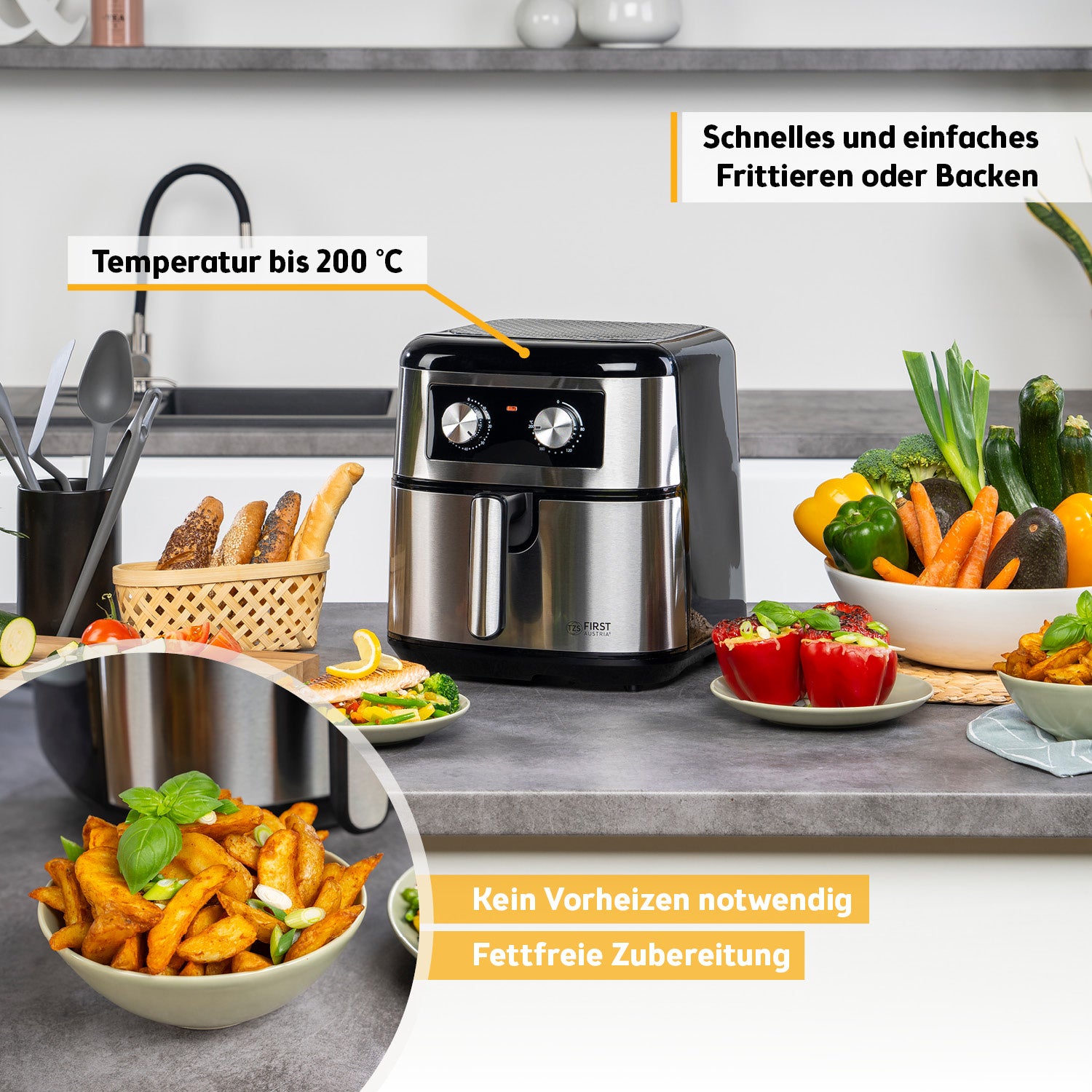 Heißluftfritteuse 8 L, mechanische Steuerung, 1700 W