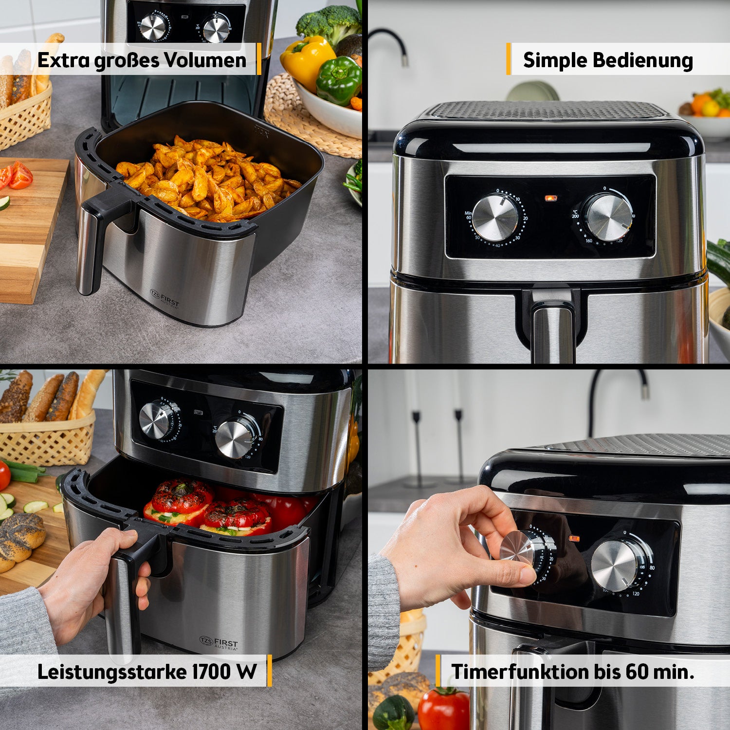 Heißluftfritteuse 8 L, mechanische Steuerung, 1700 W