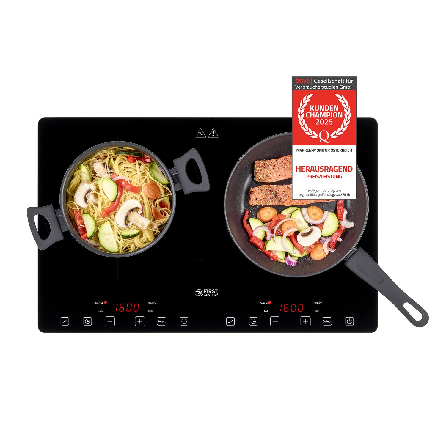 Doppel-Induktionskochplatte 3400 W, Touch-Bedienung, mit Timer