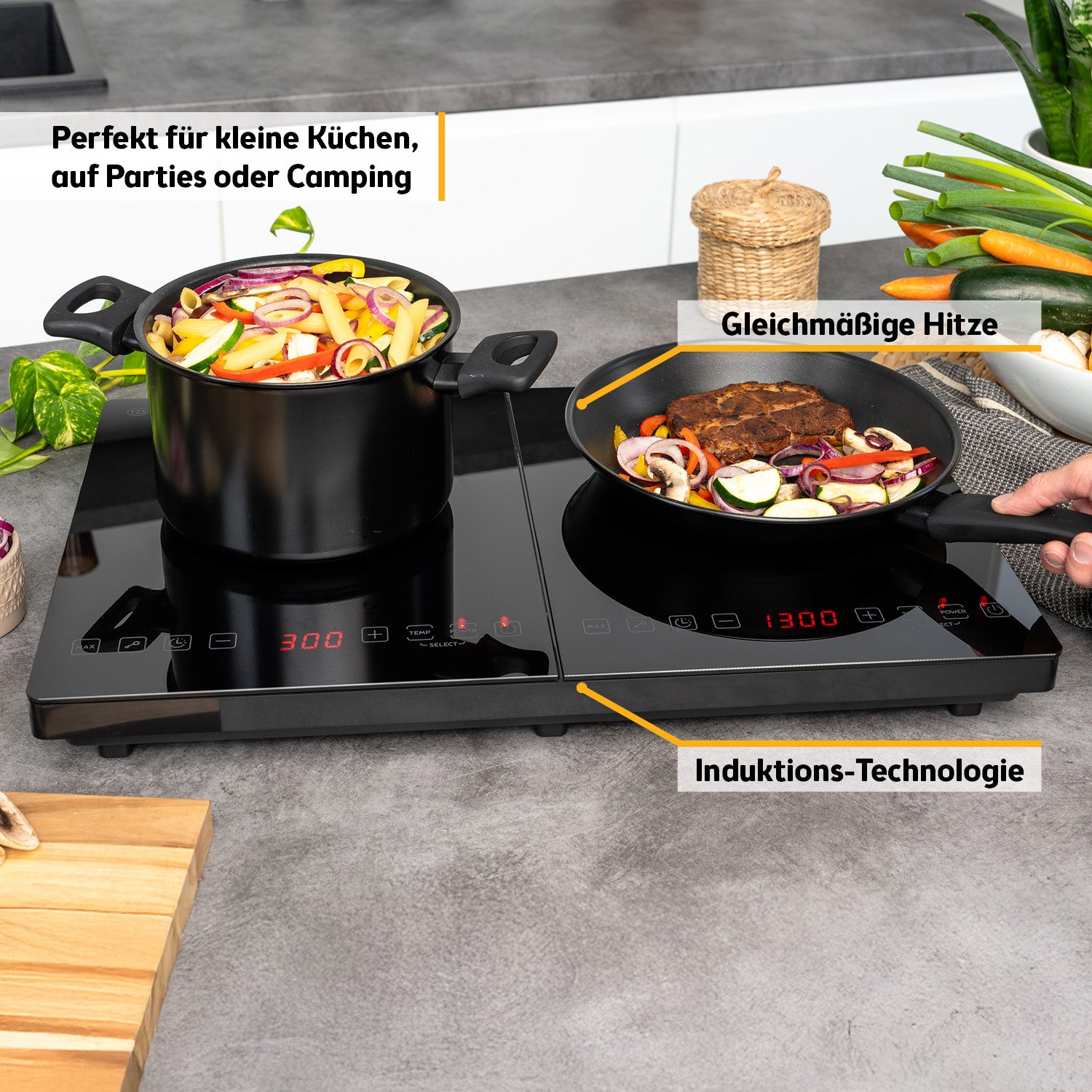 Doppel-Induktionskochplatte 3500 W, Touch-Bedienung, mit Timer