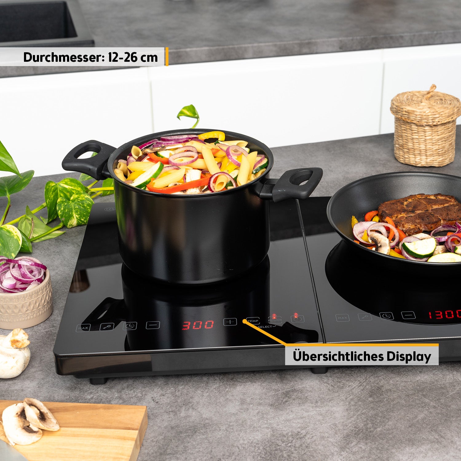 Doppel-Induktionskochplatte 3500 W, Touch-Bedienung, mit Timer