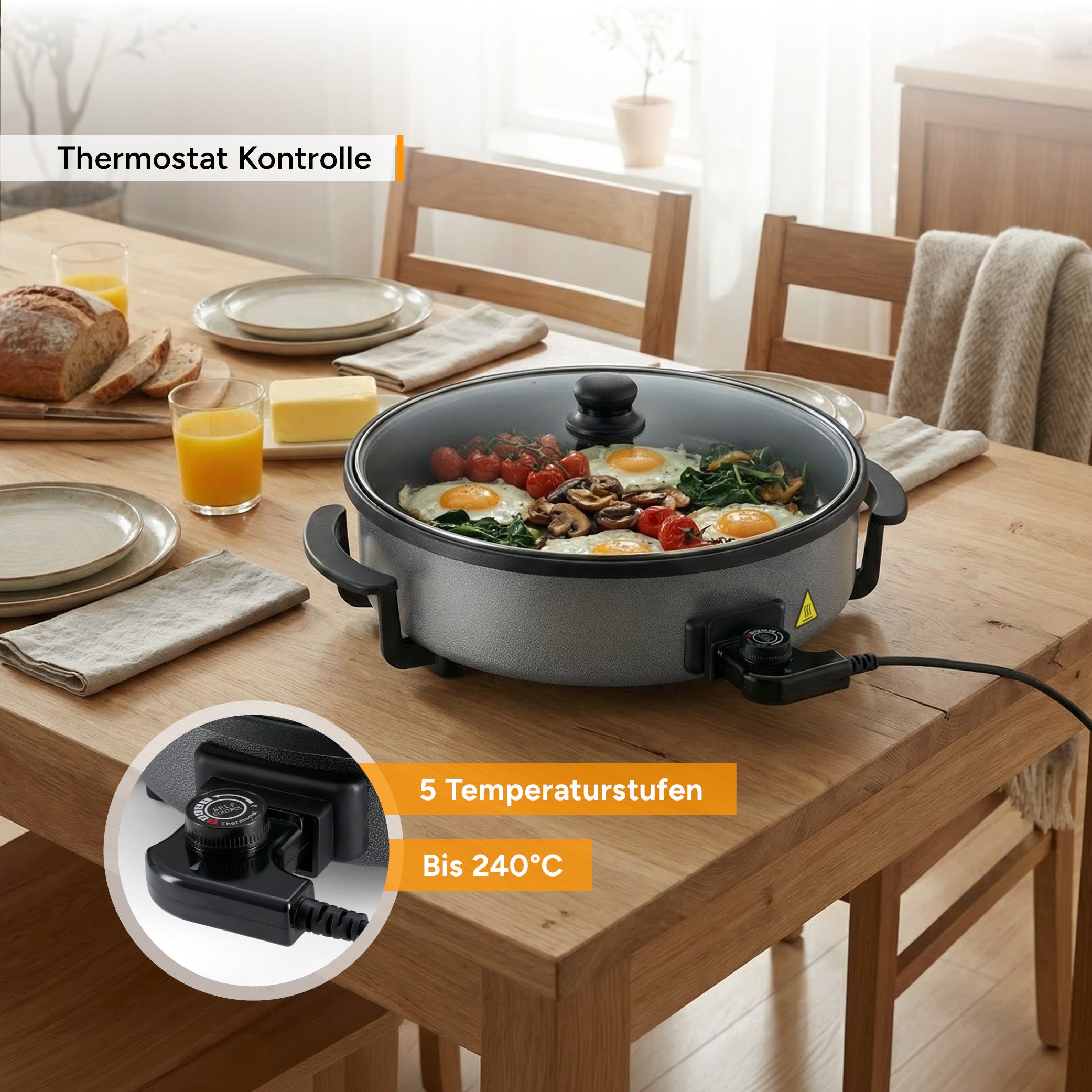 Electric Multi Pan 40 cm, Non-Stick Coated, incl. Glass Lid