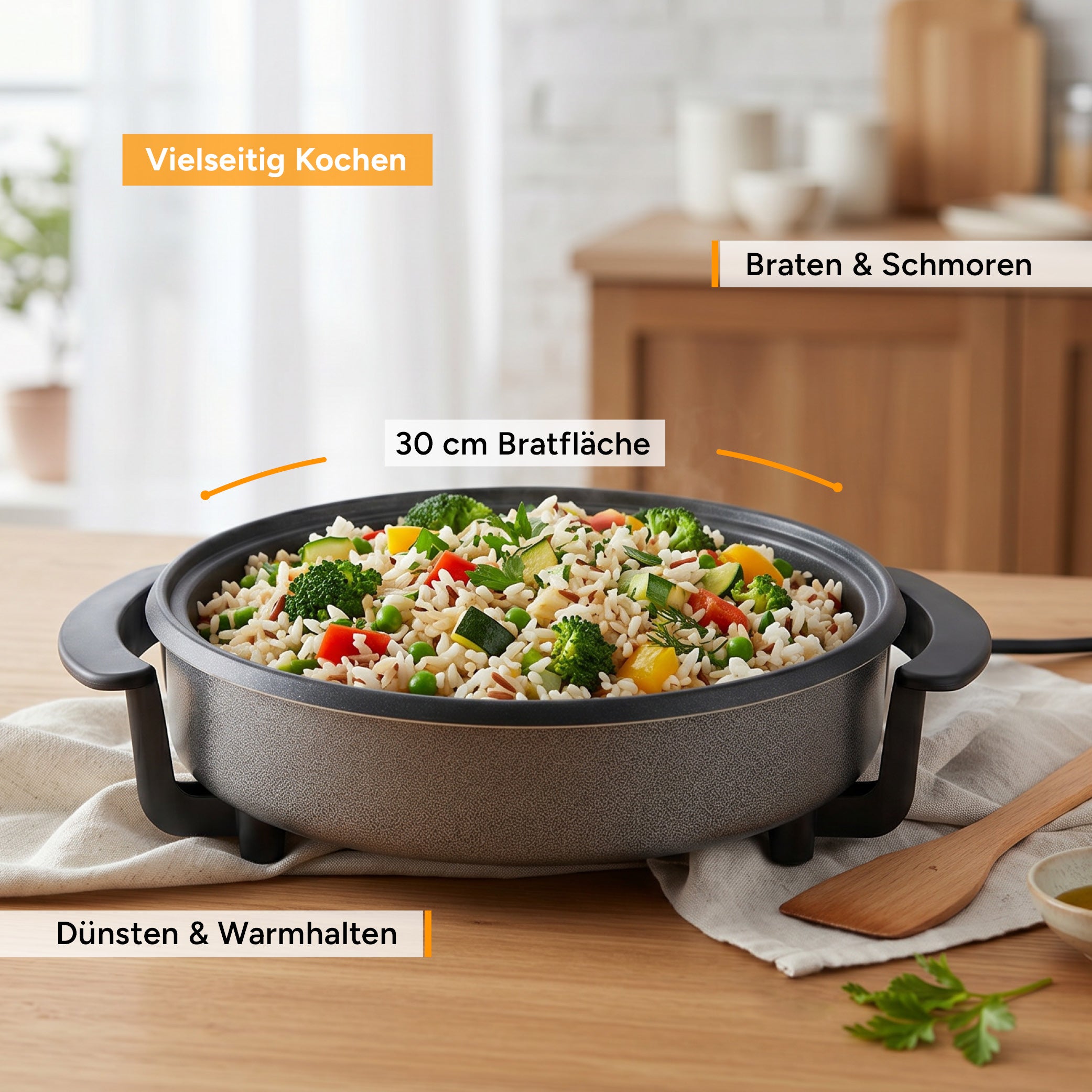 Electric Multi Pan 30 cm, Non-Stick Coated, incl. Glass Lid
