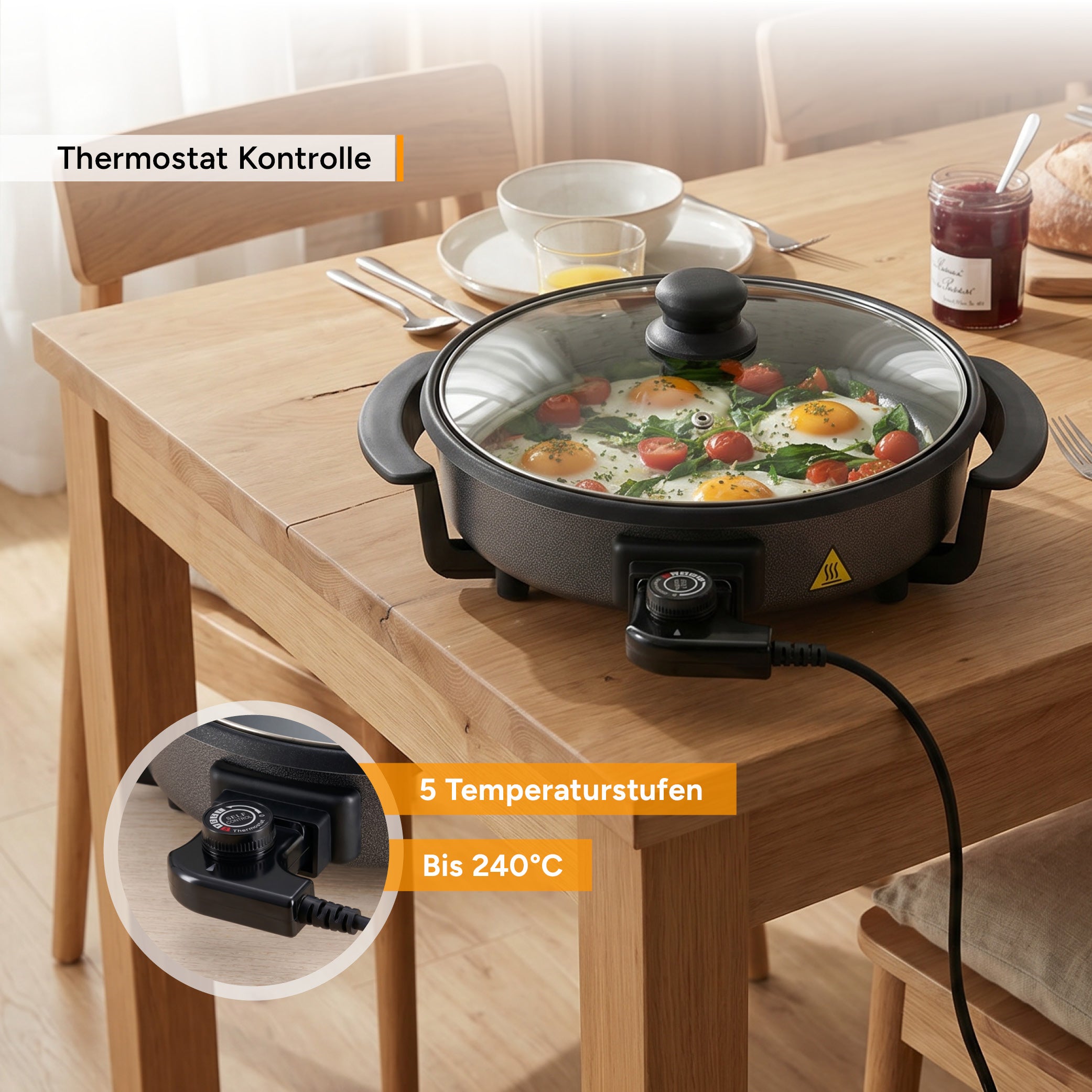 Electric Multi Pan 30 cm, Non-Stick Coated, incl. Glass Lid