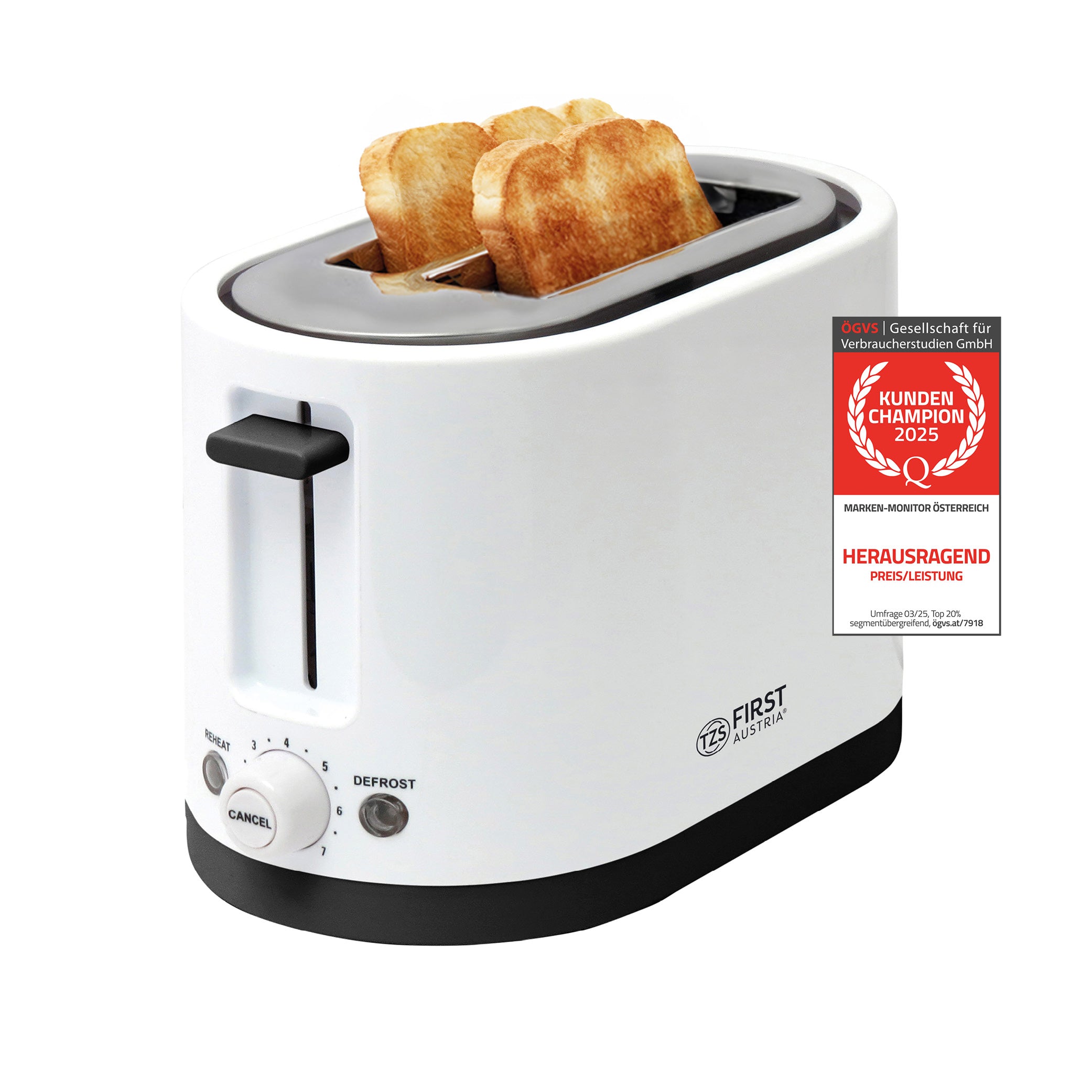 Toaster 2 Slices, with Bun Warmer, 7 Browning Levels