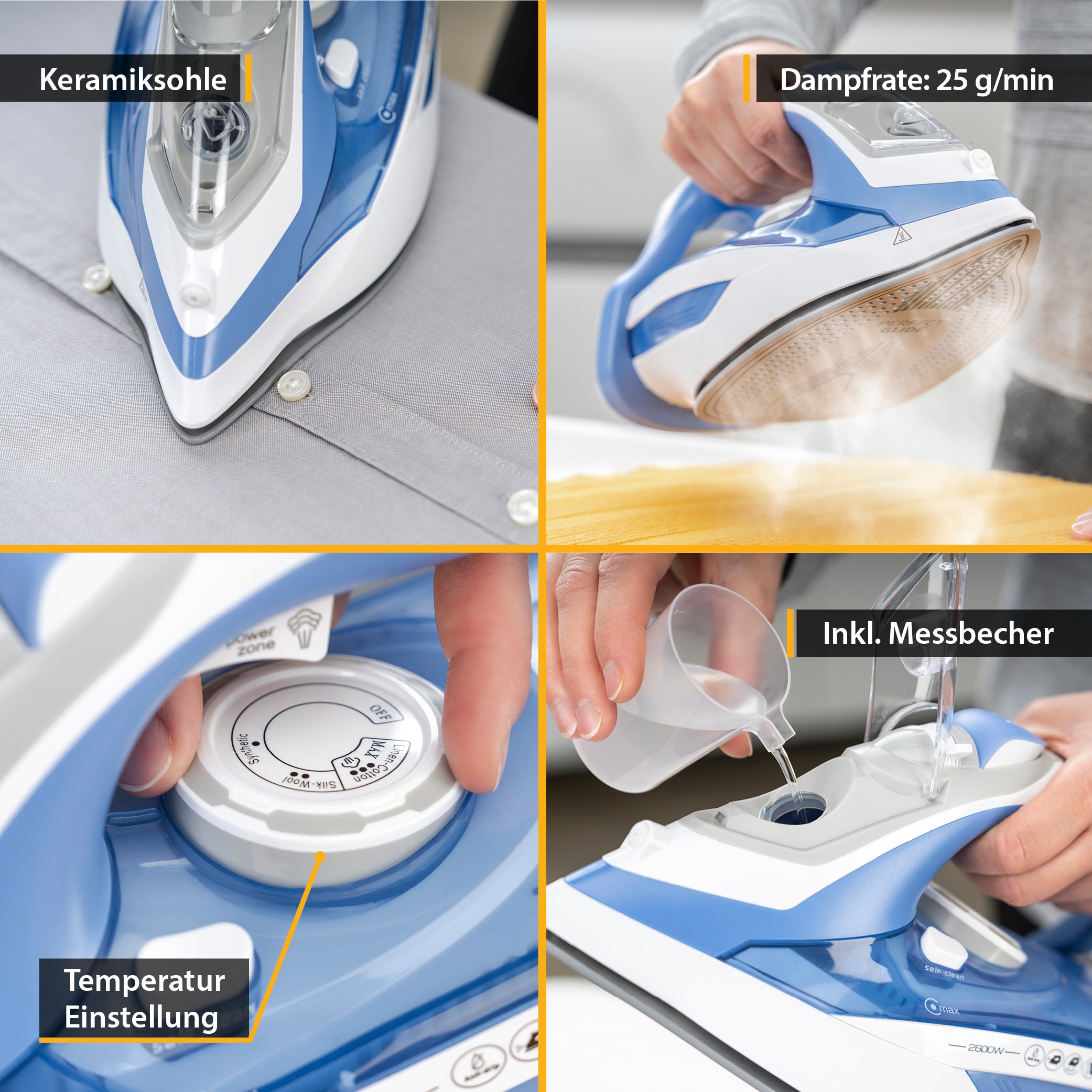 Steam Iron 450 ml, 2600 W, Ceramic Soleplate