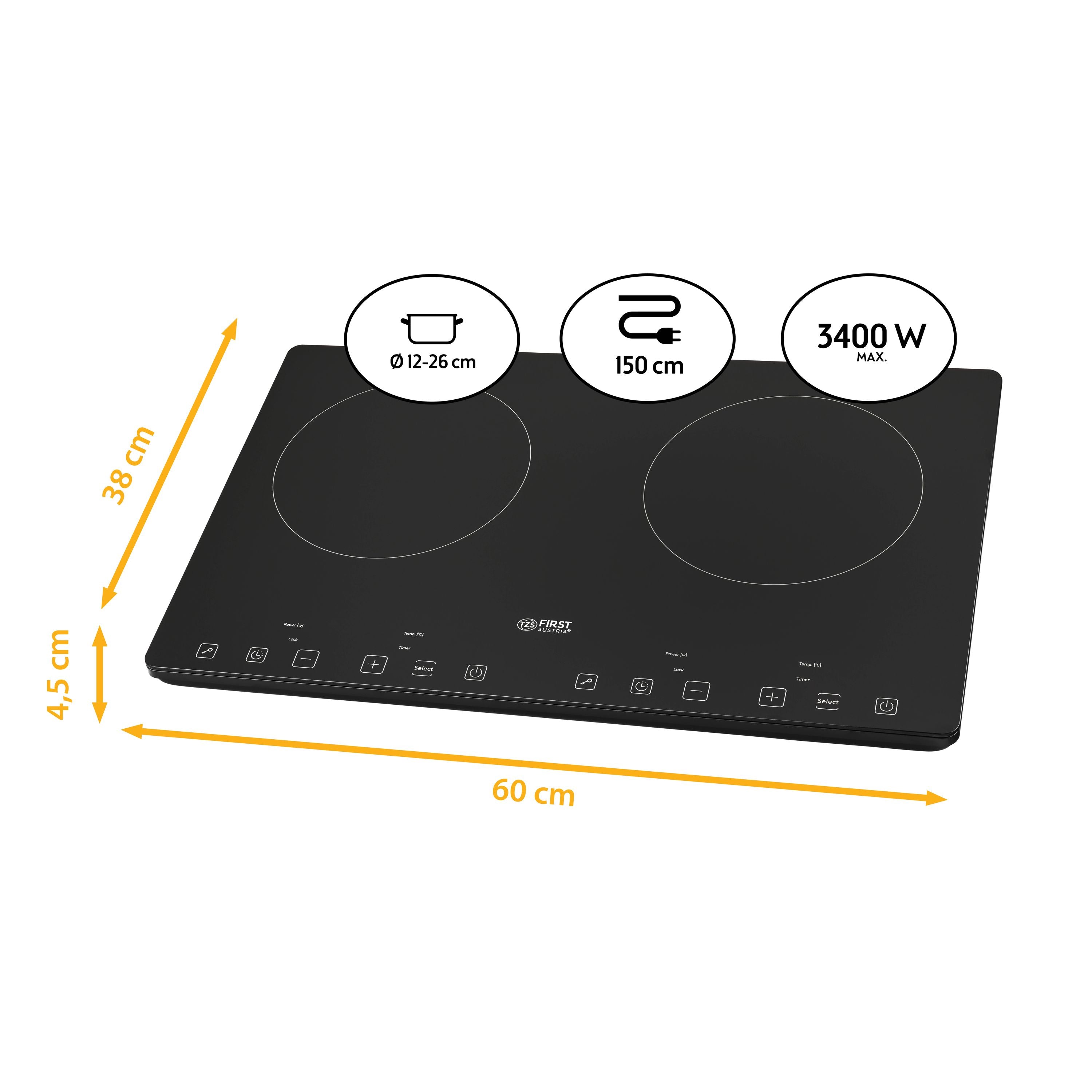 Doppel-Induktionskochplatte 3400 W, Touch-Bedienung, mit Timer