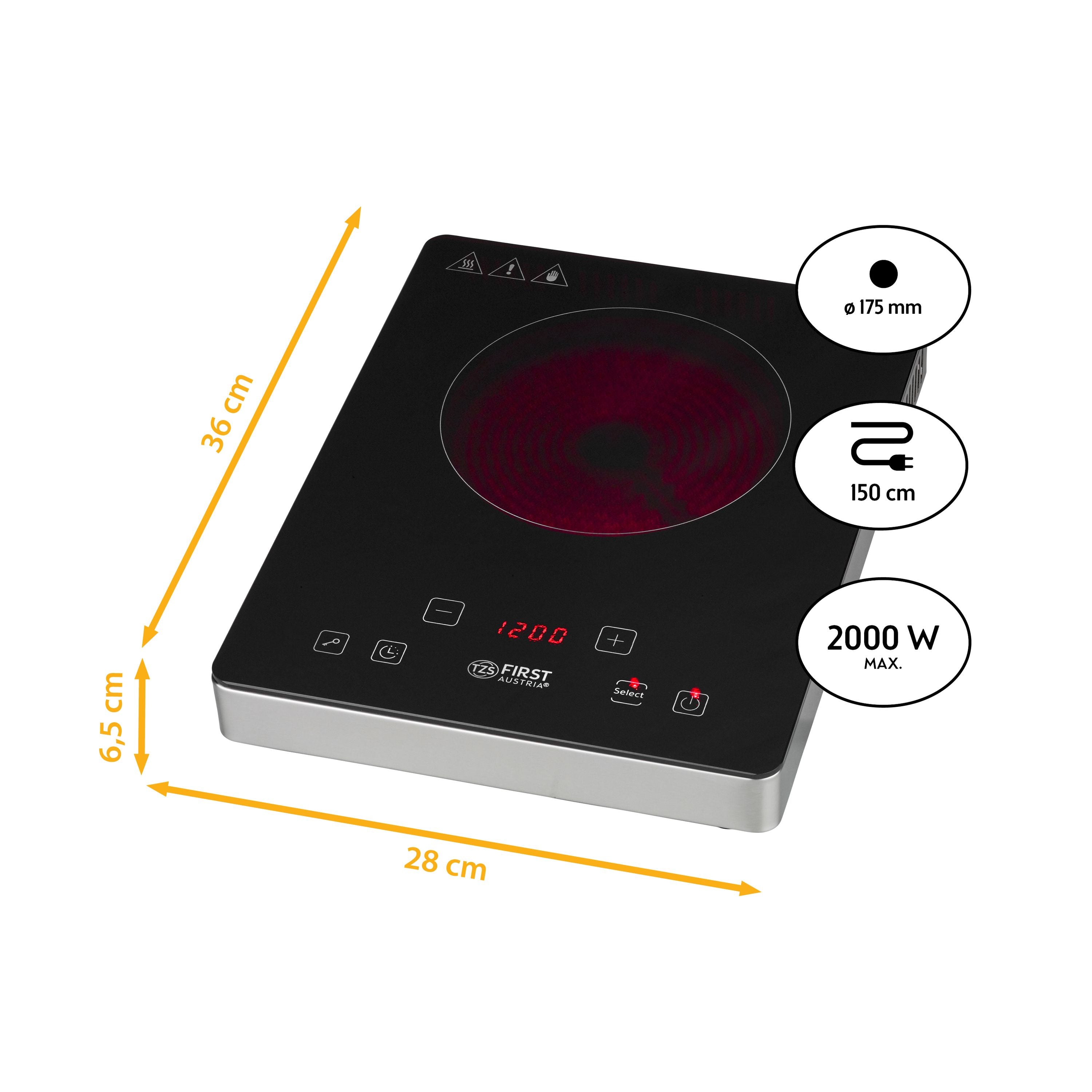 Infrared Single Hotplate 2000 W, Touch Display, Timer