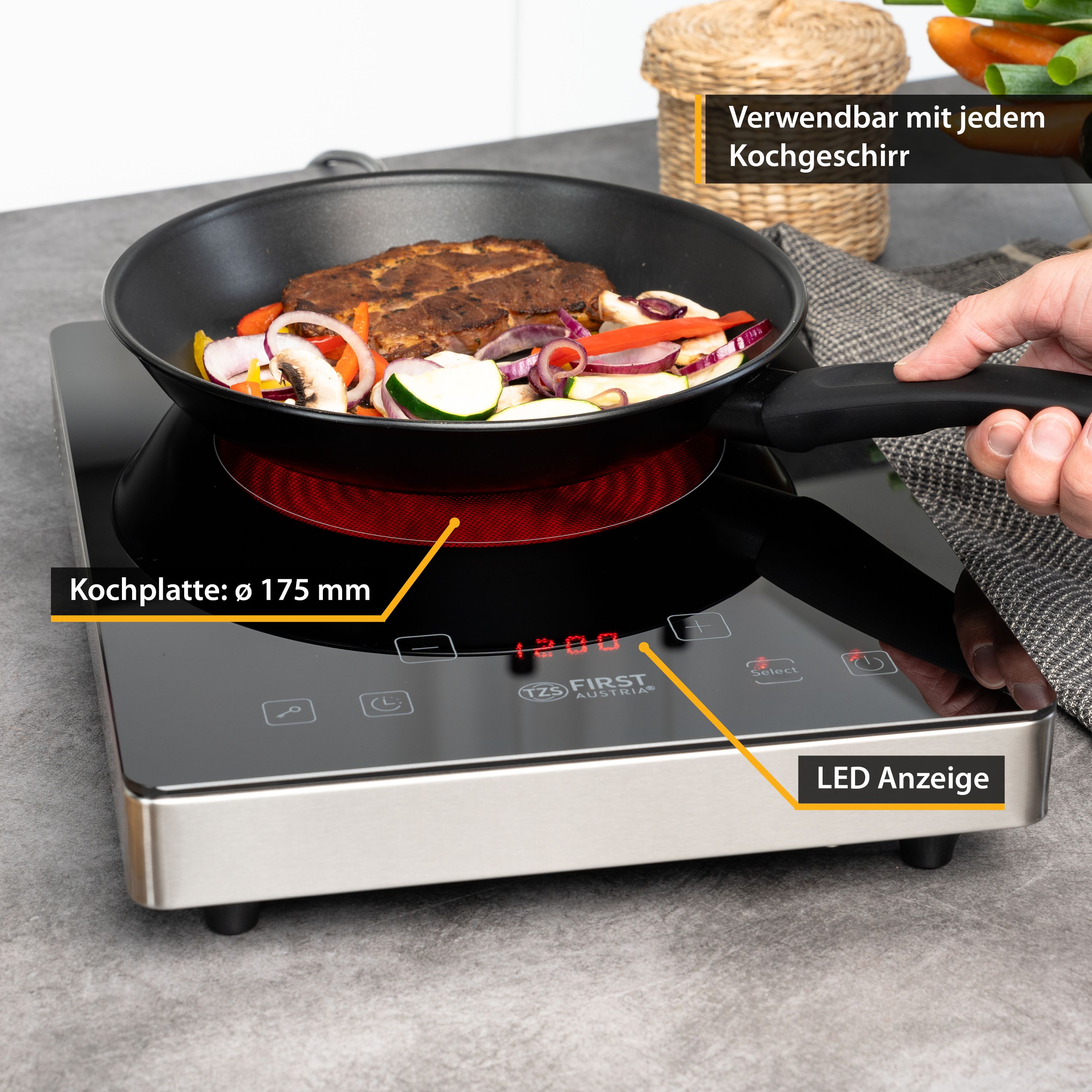Infrared Single Hotplate 2000 W, Touch Display, Timer
