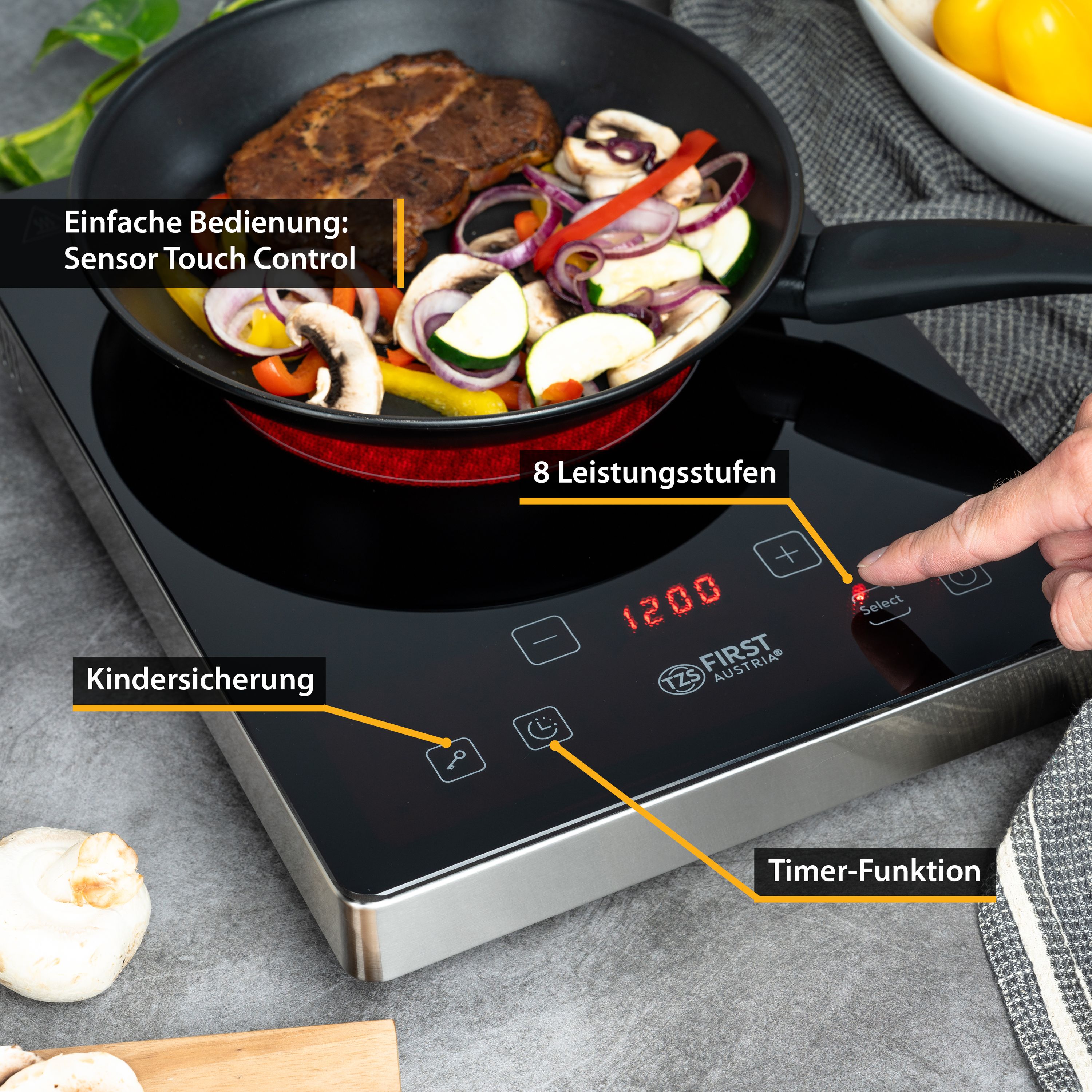 Infrared Single Hotplate 2000 W, Touch Display, Timer