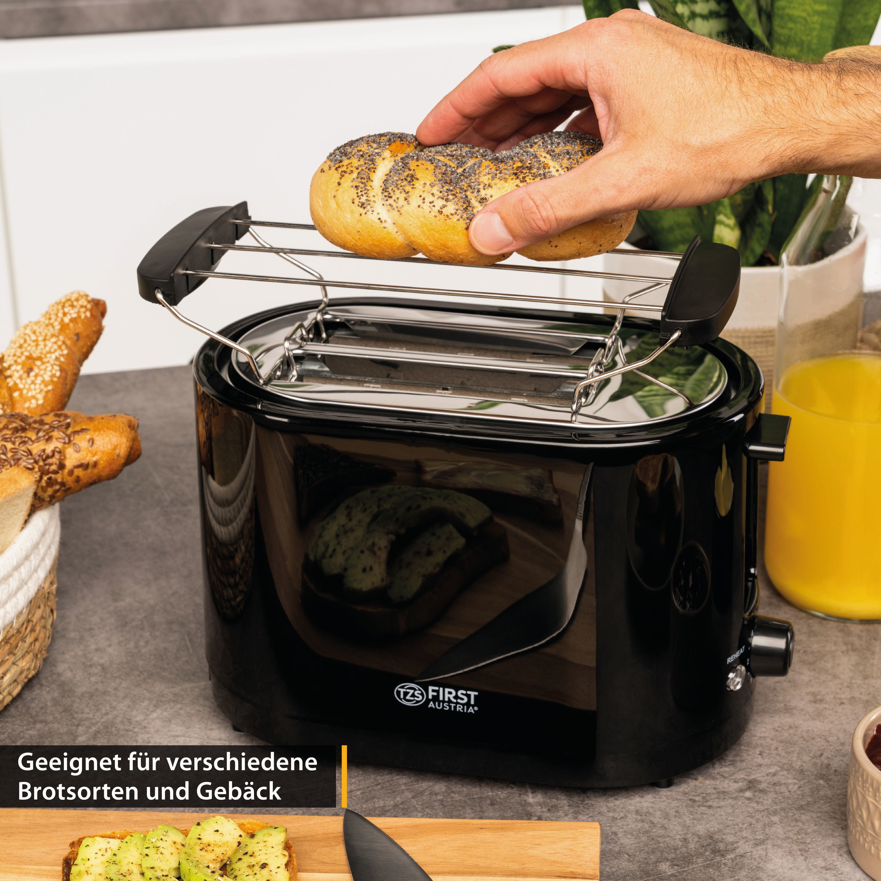 Toaster 2 Slices, with Bun Warmer, 7 Browning Levels