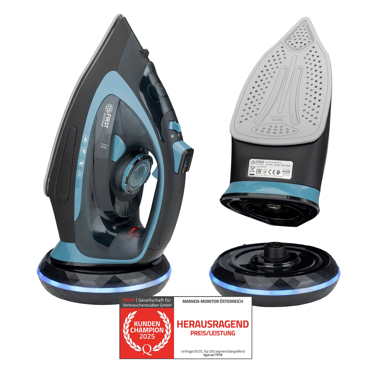 Cordless Steam Iron 450 ml, up to 2400 W, Ceramic Soleplate