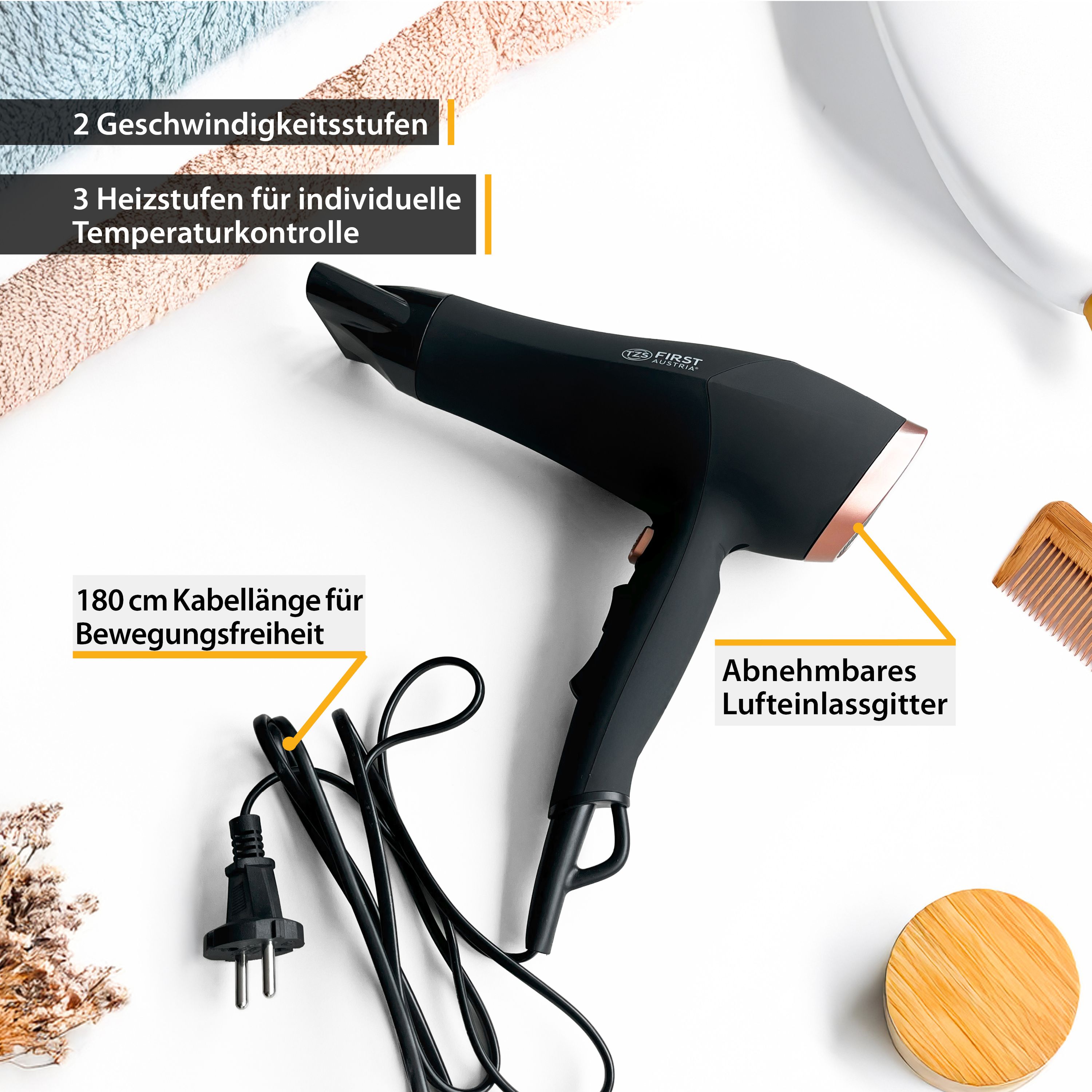 Haartrockner bis 2200 W, Ionen-Technologie, mit Diffusor