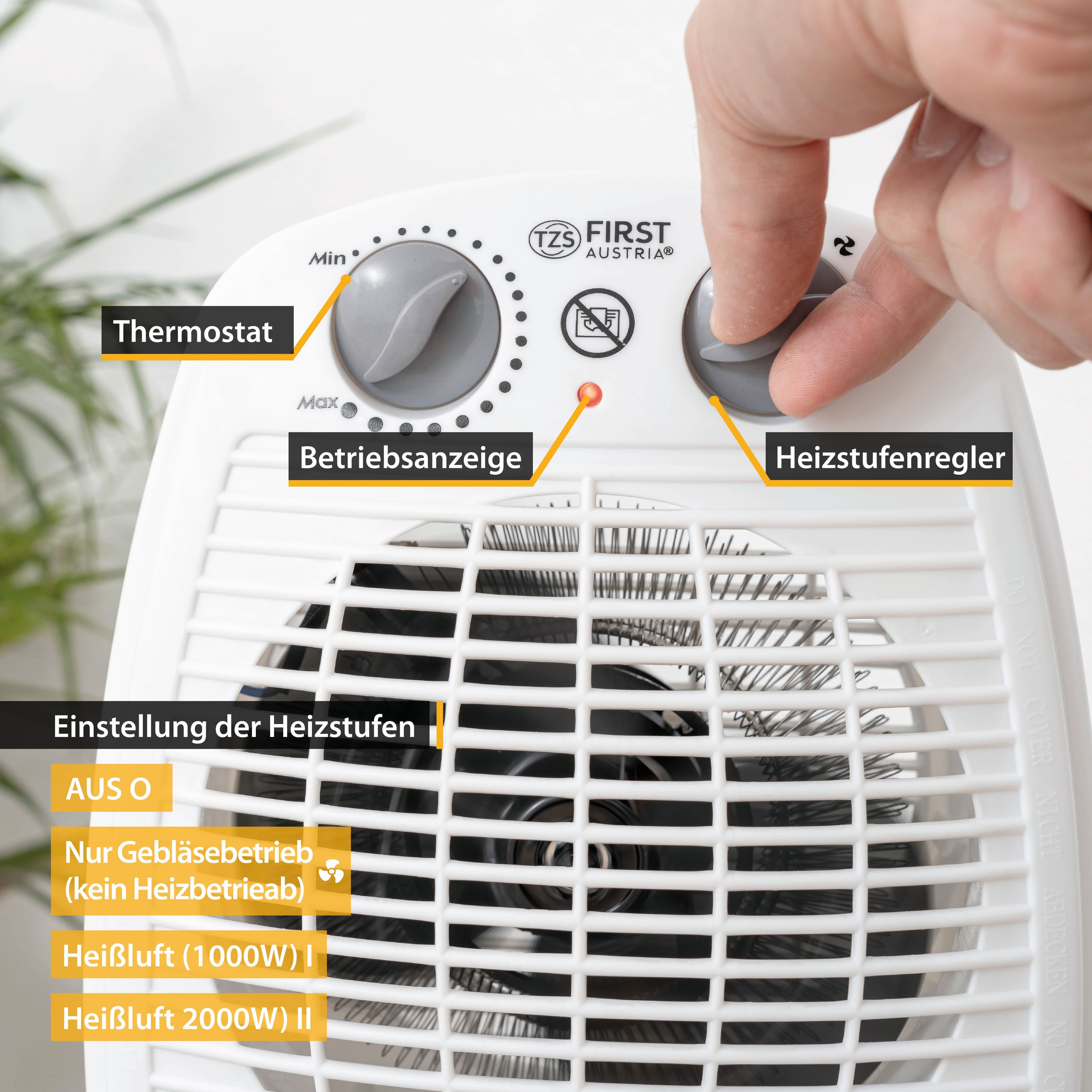 Fan Heater with Cool Air Fan, Thermostat, Overheat Protection