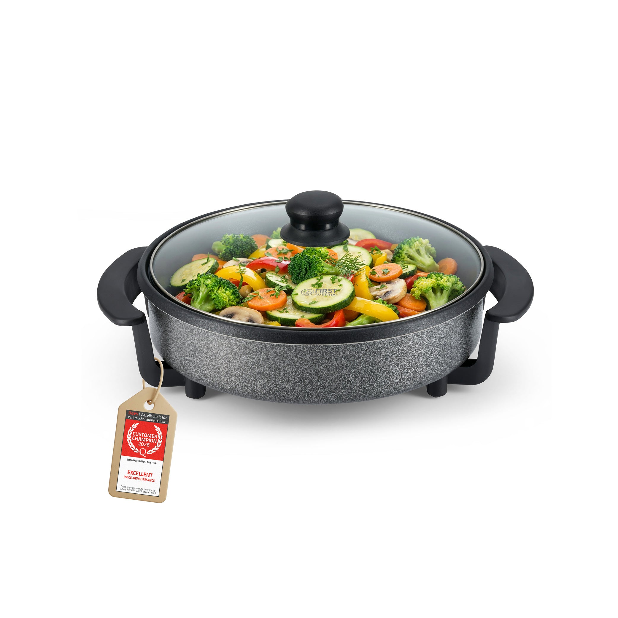 Padella Elettrica Multiuso 30cm, Rivestimento Antiaderente, incl. Coperchio in Vetro