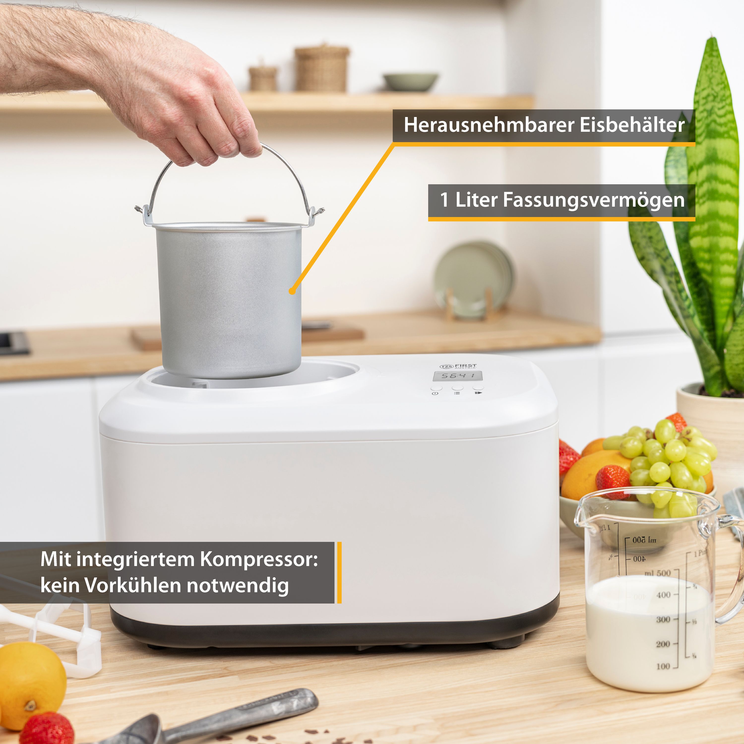 Eismaschine 1,2L, Edelstahl, mit Kühlkompressor