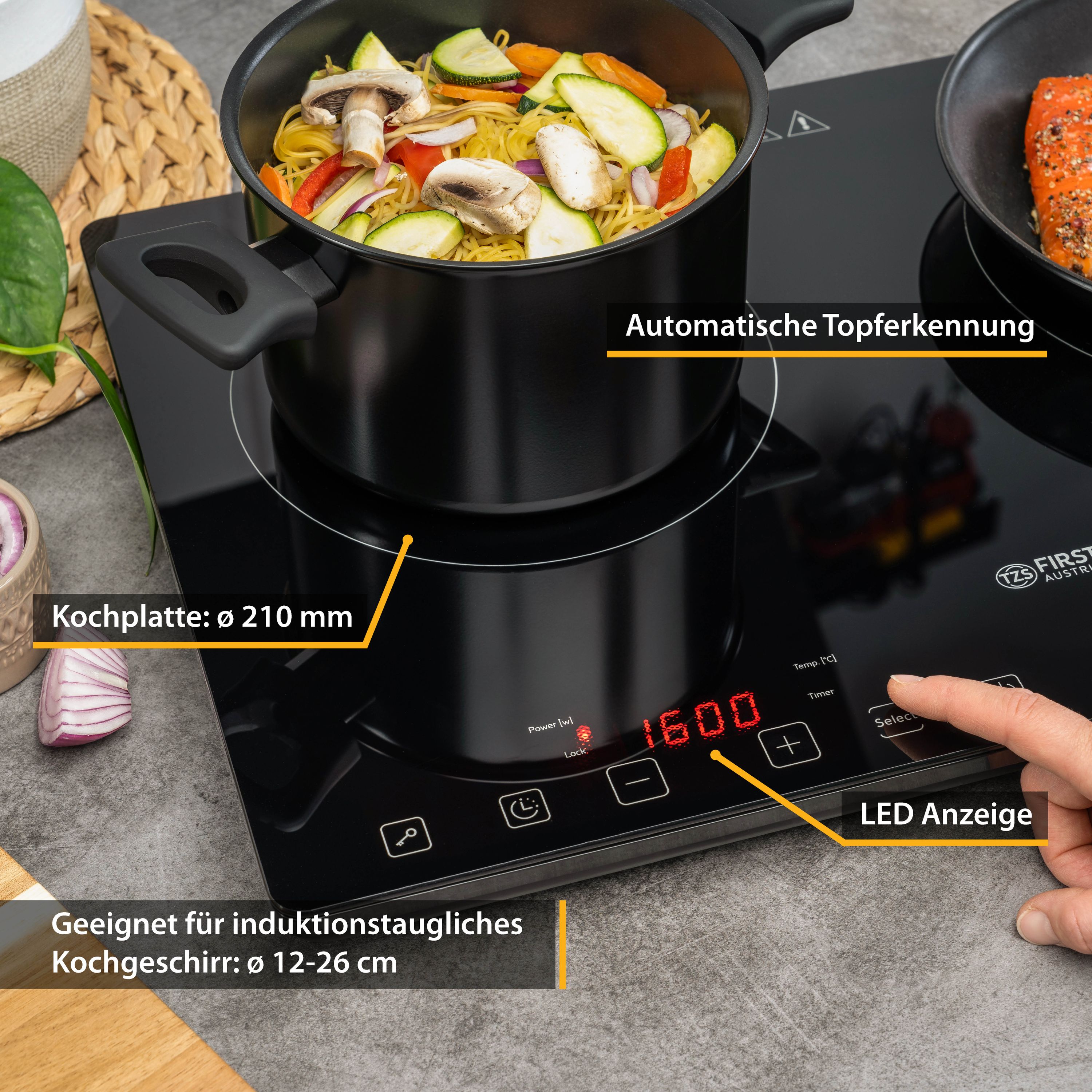 Doppel-Induktionskochplatte 3400 W, Touch-Bedienung, mit Timer