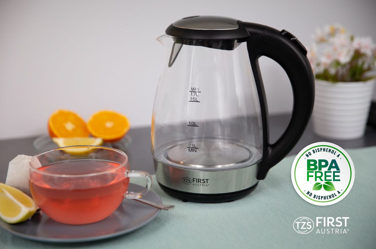 Wasserkocher 1,7 L Glas, 1850–2200 W, Cool-Touch-Griff