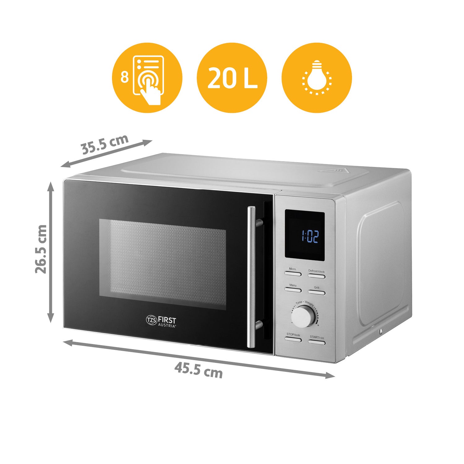 Microwave 20 L, with Grill Function, Stainless Steel