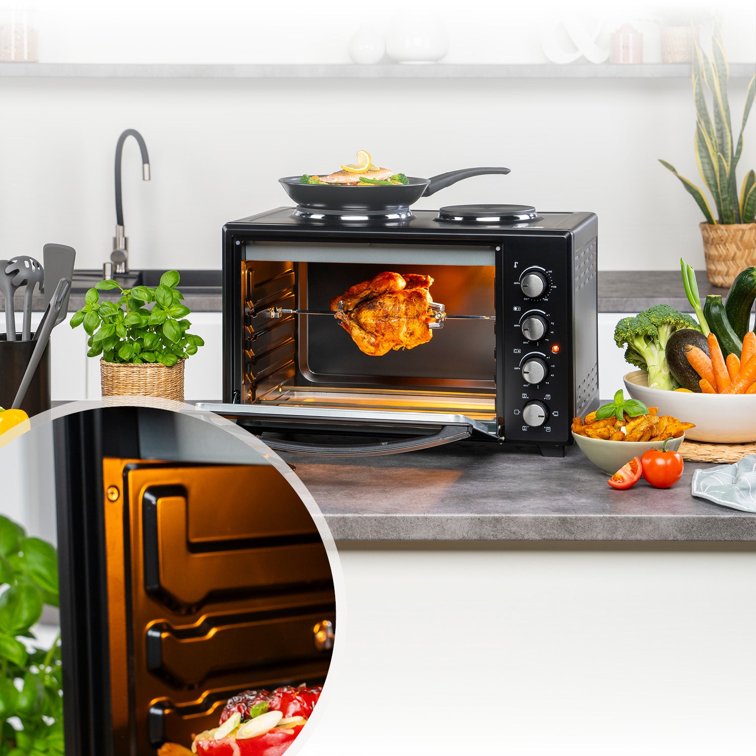 Mini-Backofen 45L, mit Kochplatten, Umluft
