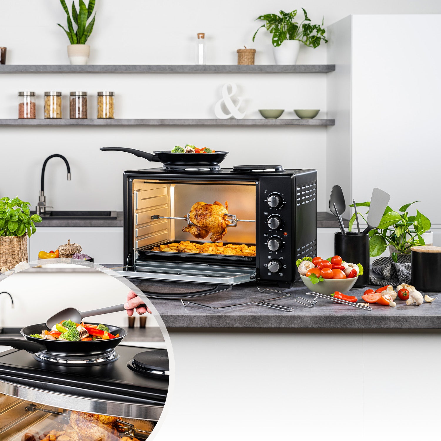 Mini-Backofen 60L, mit Kochplatten, Drehspieß
