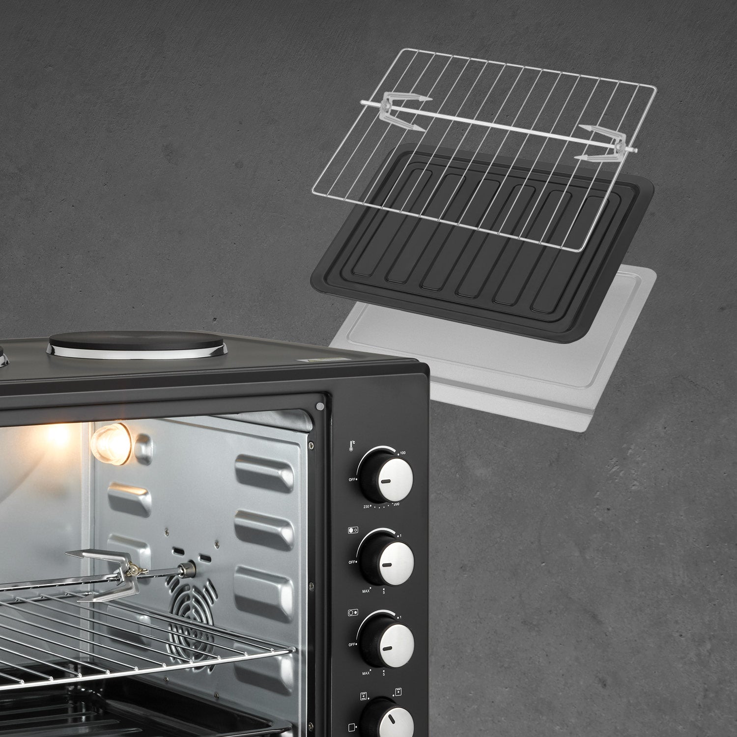 Mini-Backofen 60L, mit Kochplatten, Drehspieß