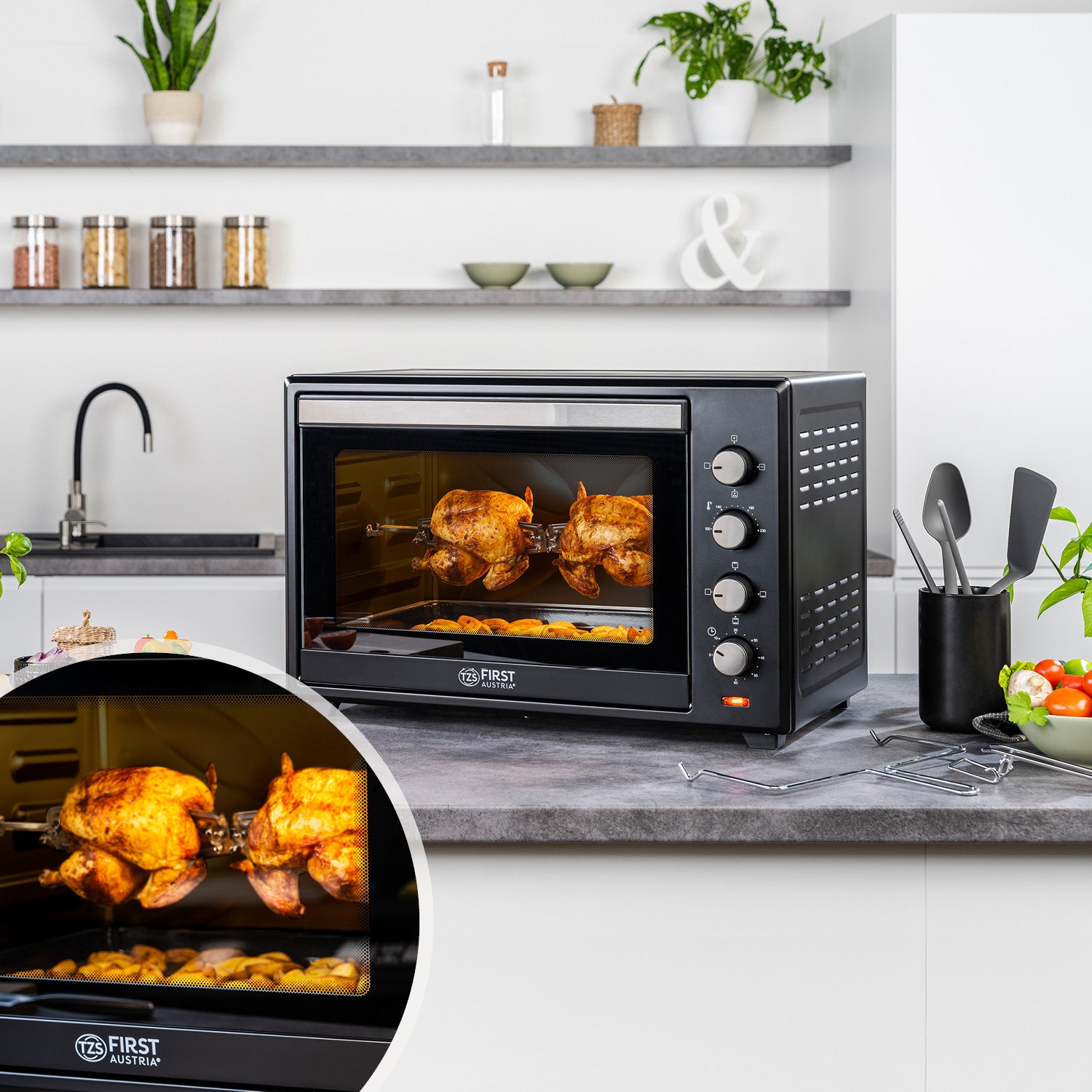 Mini-Backofen 60L, mit Umluft, Drehspieß