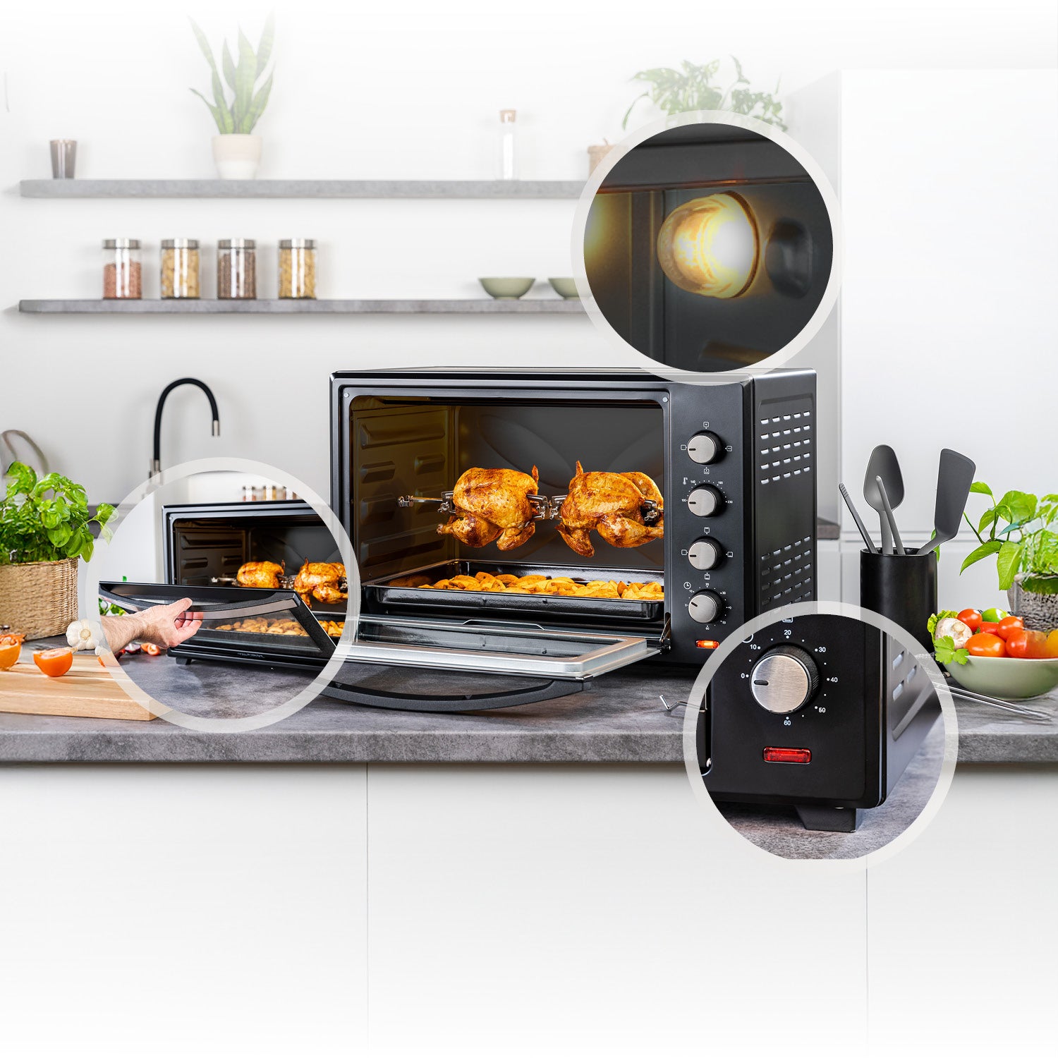 Mini-Backofen 60L, mit Umluft, Drehspieß