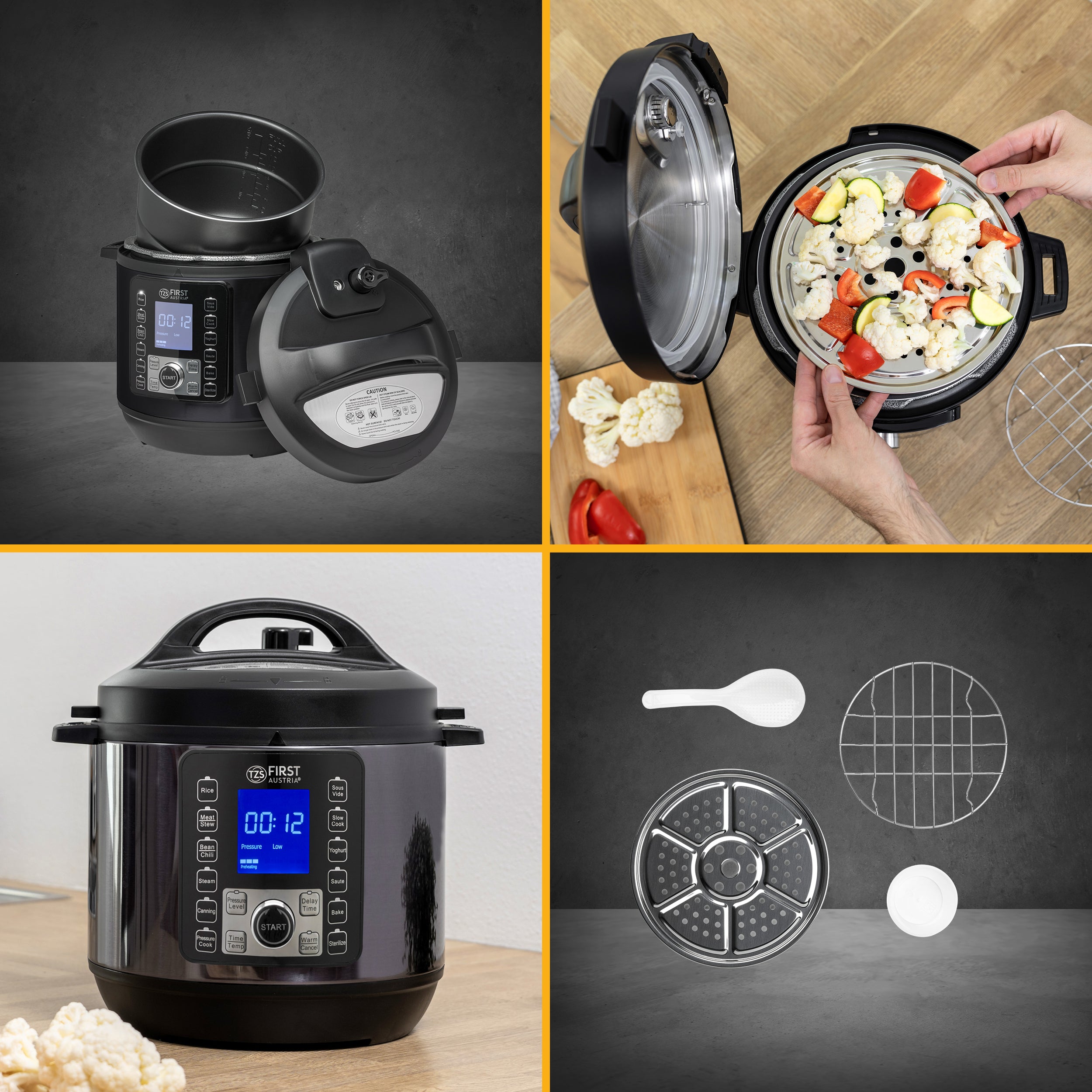 Electric Pressure Cooker 6 L, Multi Cooker, 9 Programs, Grey