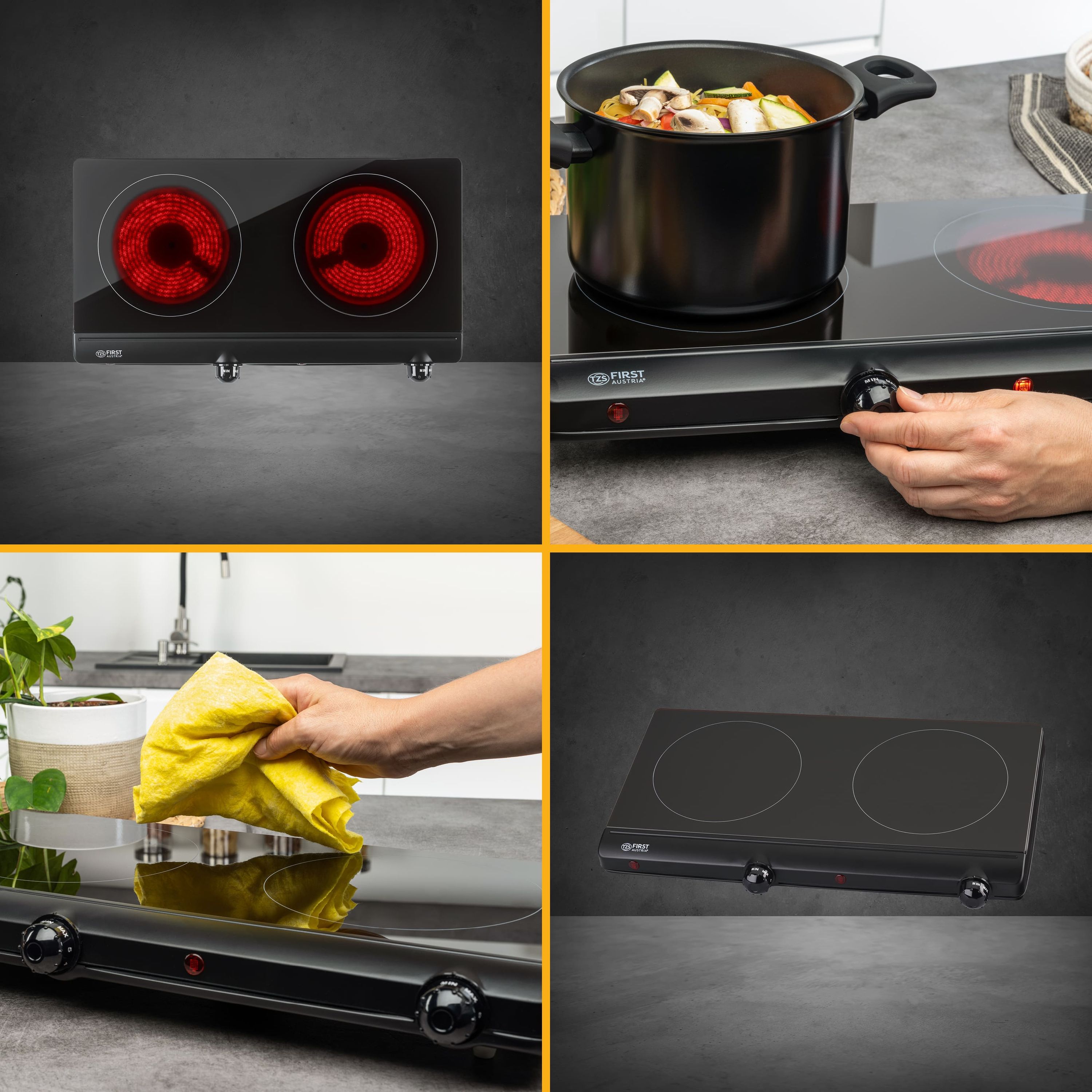 Double Infrared Hotplate 2500 W, 2 Glass Ceramic Zones, Stepless Thermostat