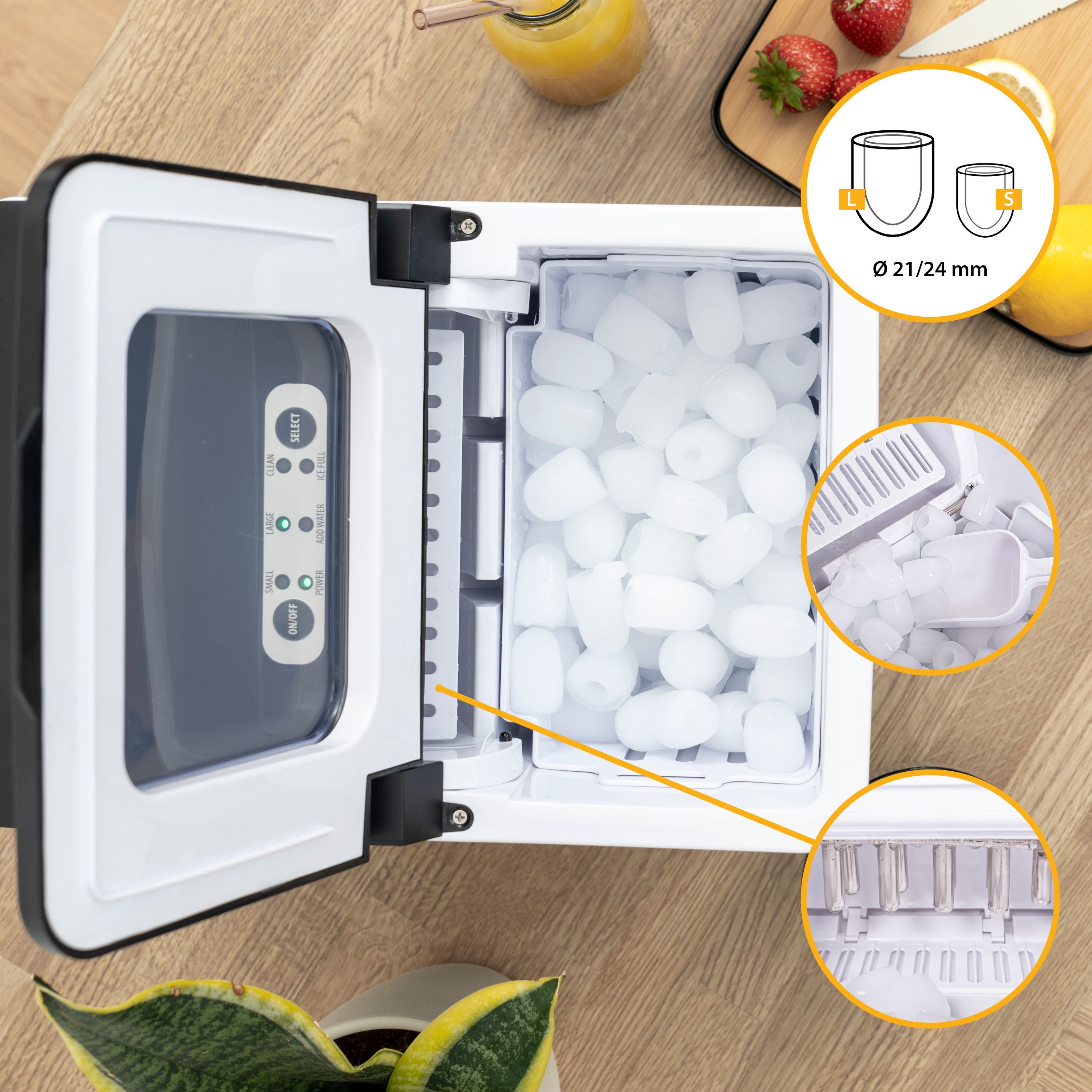 Ice Cube Machine 1.8 L – 12 kg/Day, 2 Sizes, Fast & Quiet, LED Display, Black