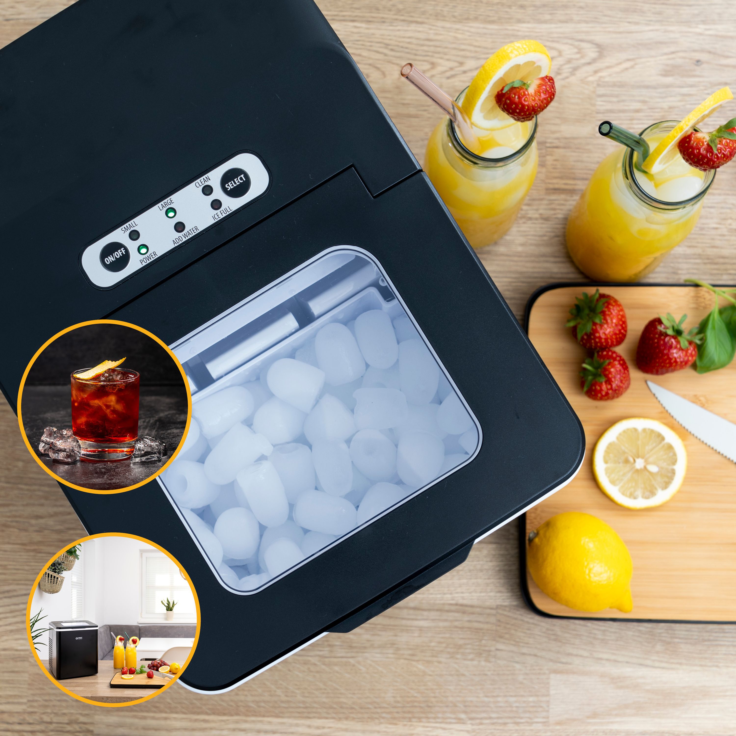 Ice Cube Machine 1.8 L – 12 kg/Day, 2 Sizes, Fast & Quiet, LED Display, Black