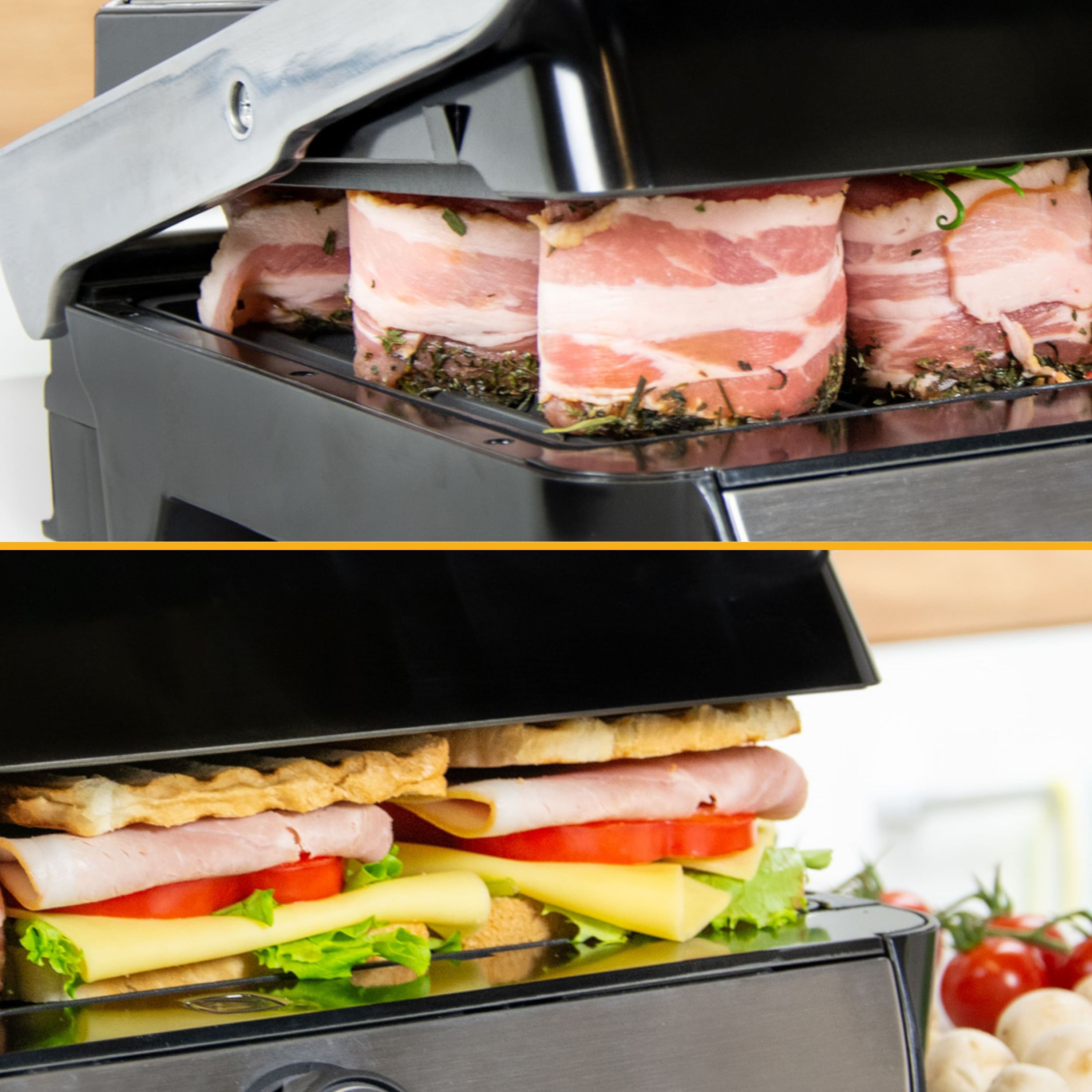 Bistecchiera da Tavolo 1800 W, Antiaderente, Apertura a 180°