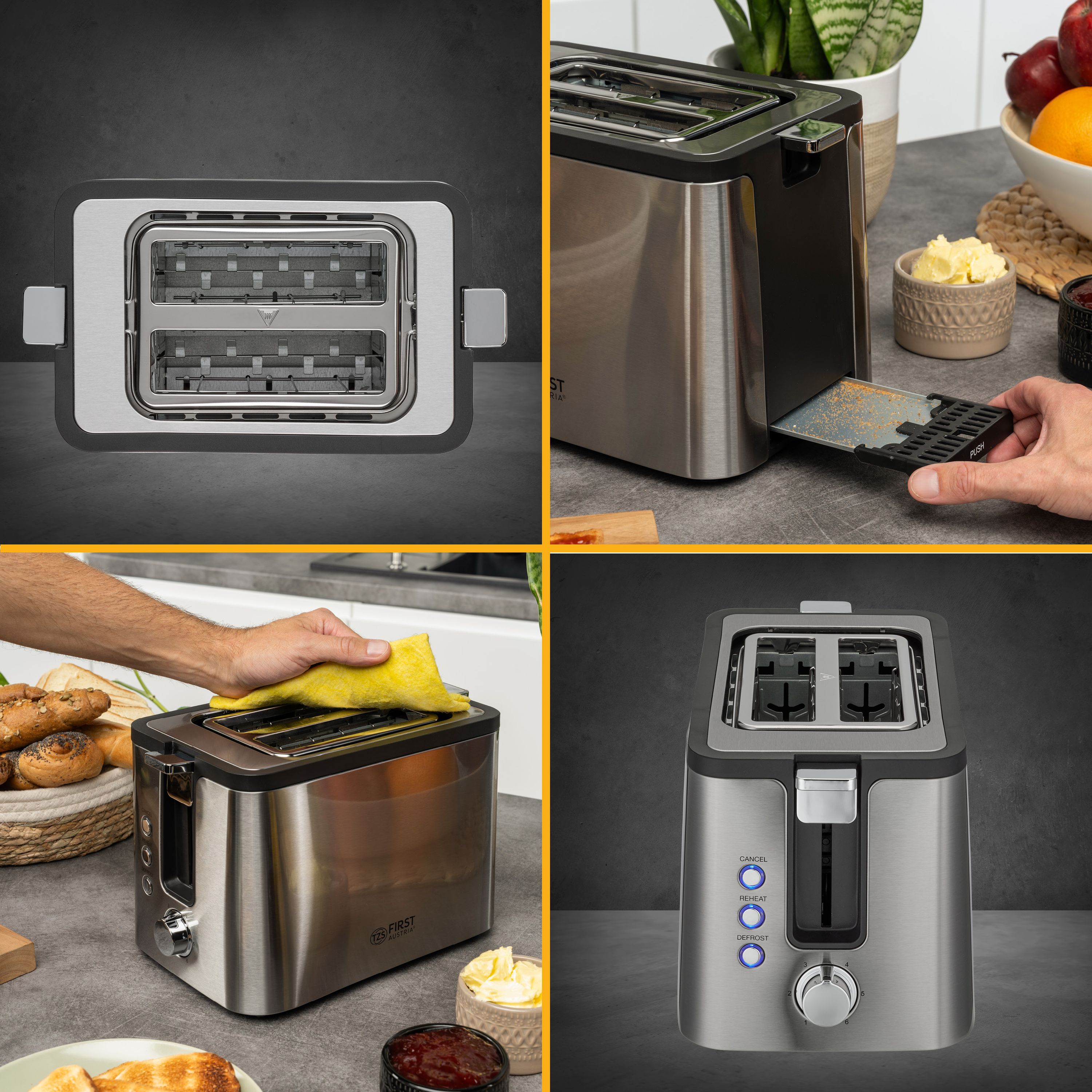 Tostapane 2 Fette, Acciaio Inox, con Scaldabrioche