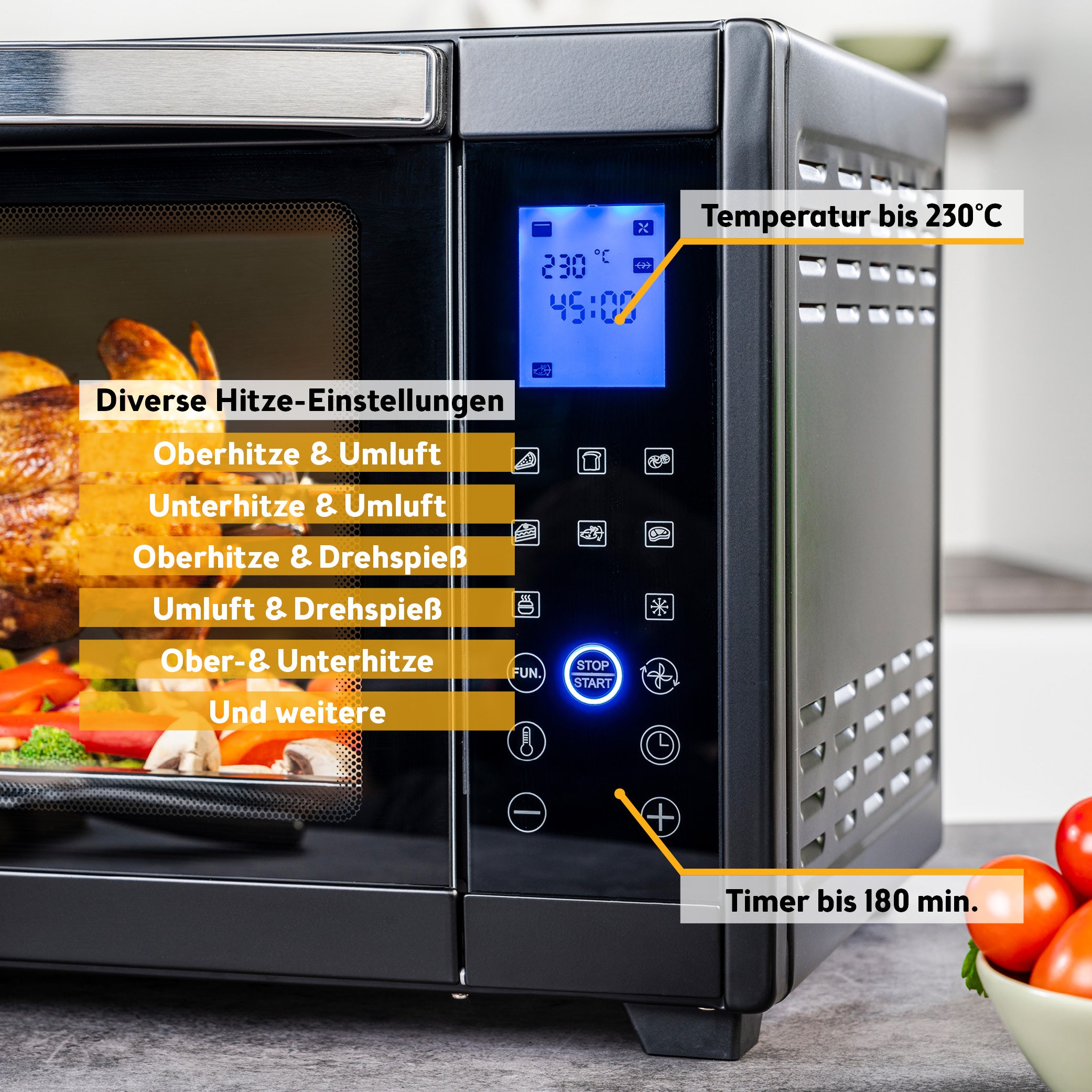 Digital Mini Oven 45 L, with Convection, Rotisserie Spit
